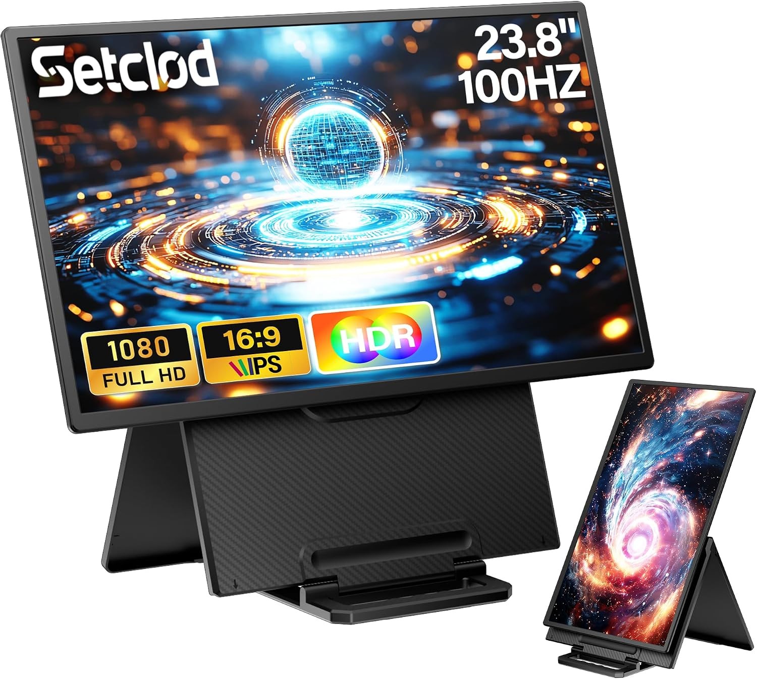 23.8" Portable Monitor, 1080P FHD 100Hz, IPS, Extra USB Hub, Travel Monitor