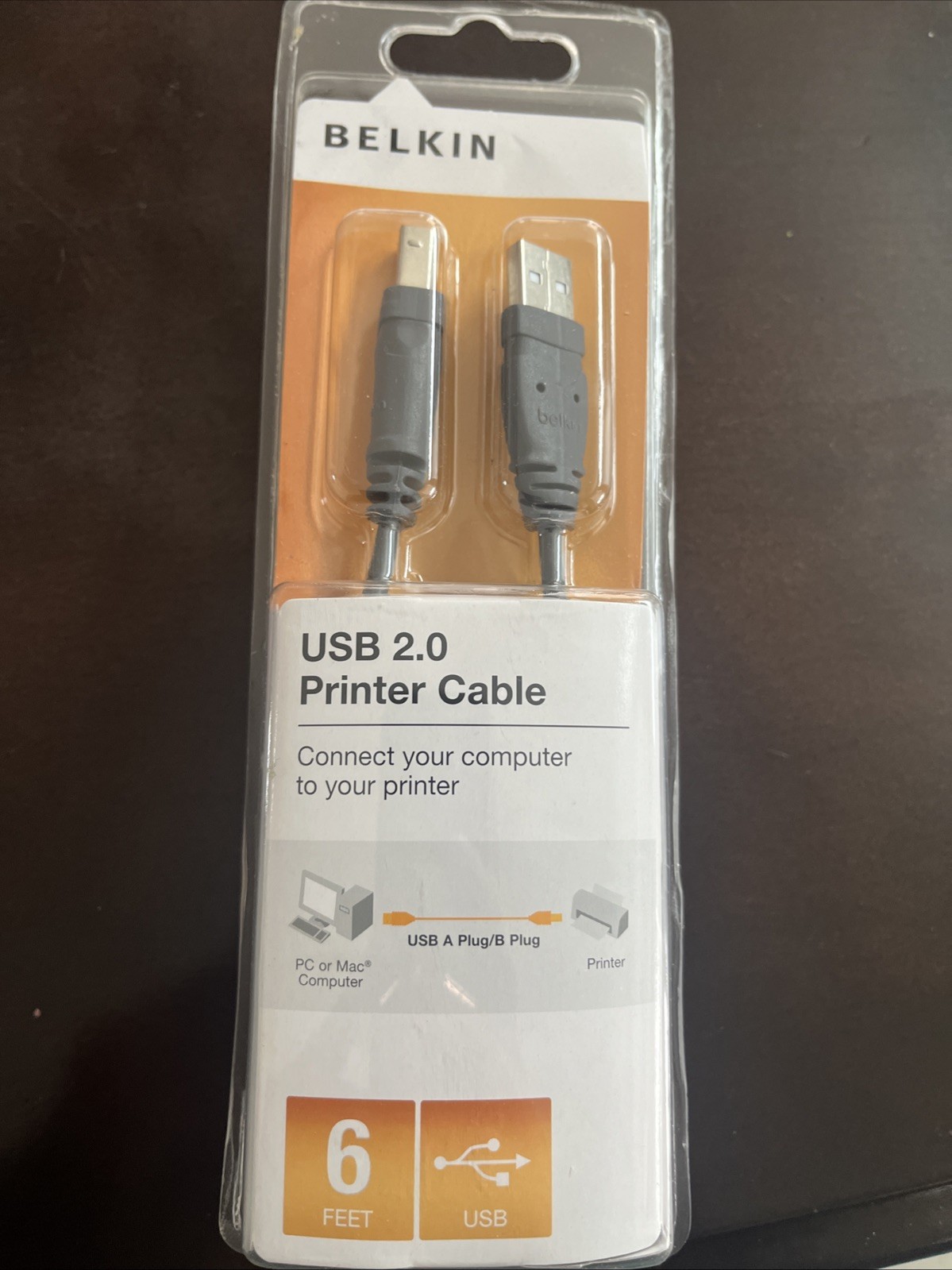 Belkin USB 2.0 Printer Cable 6 Foot Use For Mac or PC New Sealed 