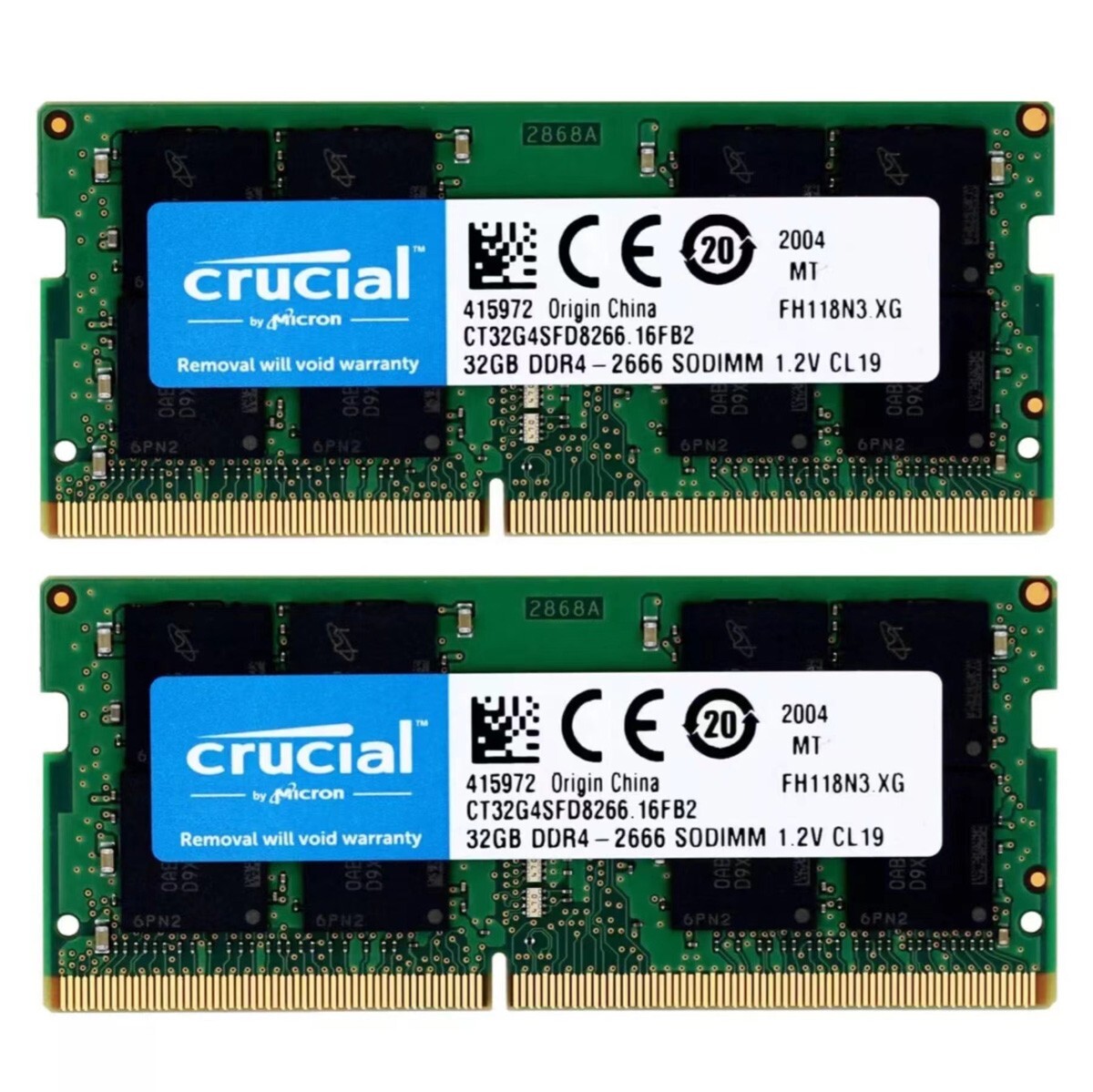 Crucial 64GB ( 2X32GB ) DDR4 2666MHz PC4-21300 SODIMM Memory Ram CT32G4SFD8266
