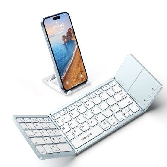 Samsers Foldable Bluetooth Keyboard Touchpad Ultra Slim Blue