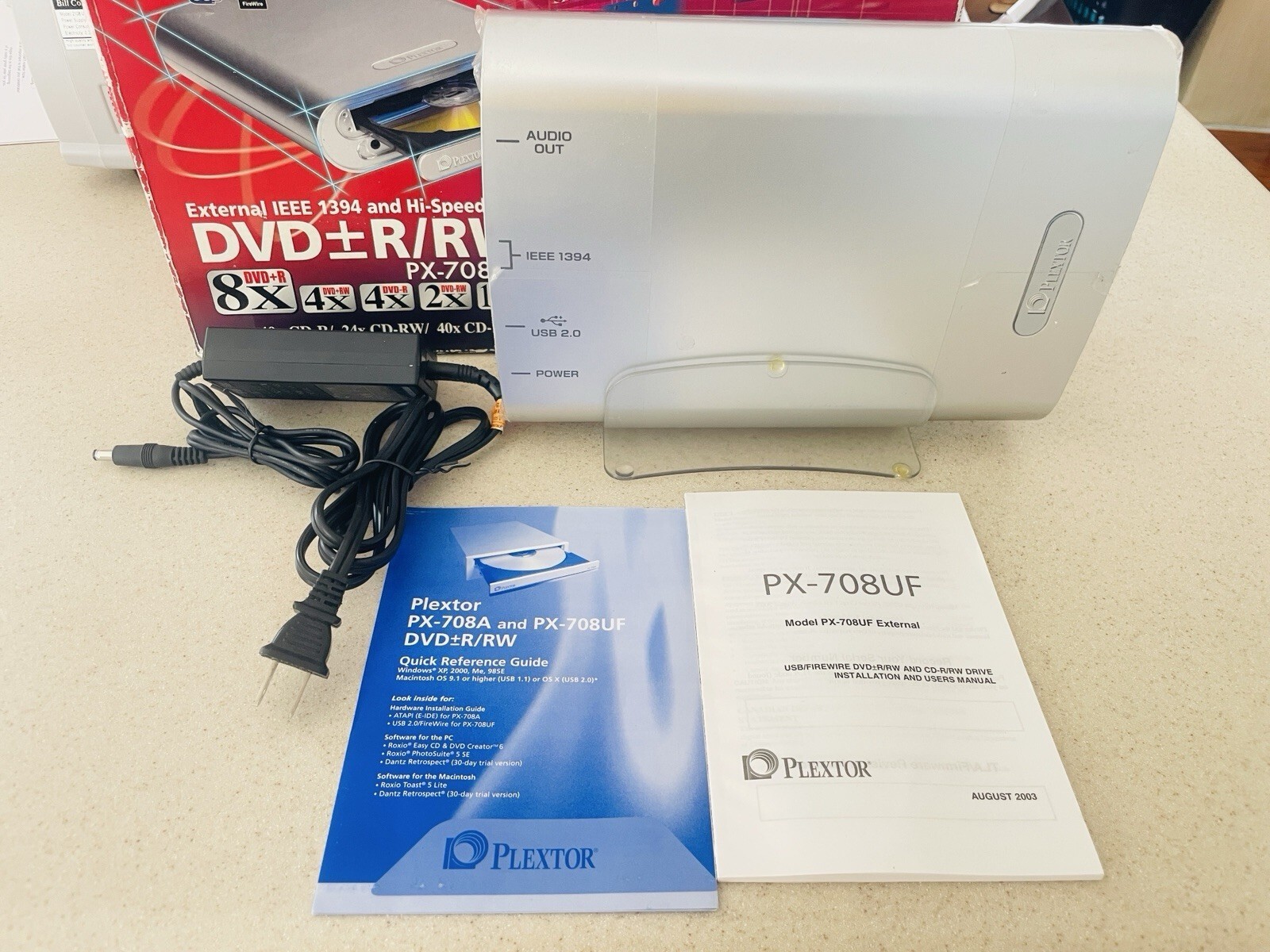 Plextor PX-708UF External DVD CD Writer Burner FireWire USB Vintage Box As-Is