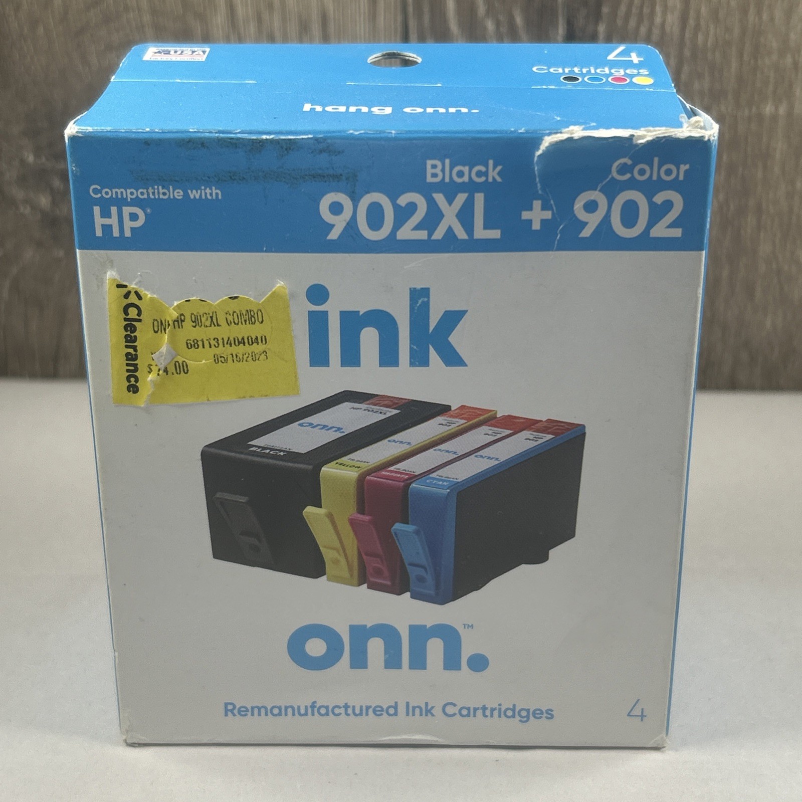 onn HP 902XL 902 Combo Ink Cartridge 4 Pack Black Cyan Magenta Yellow New