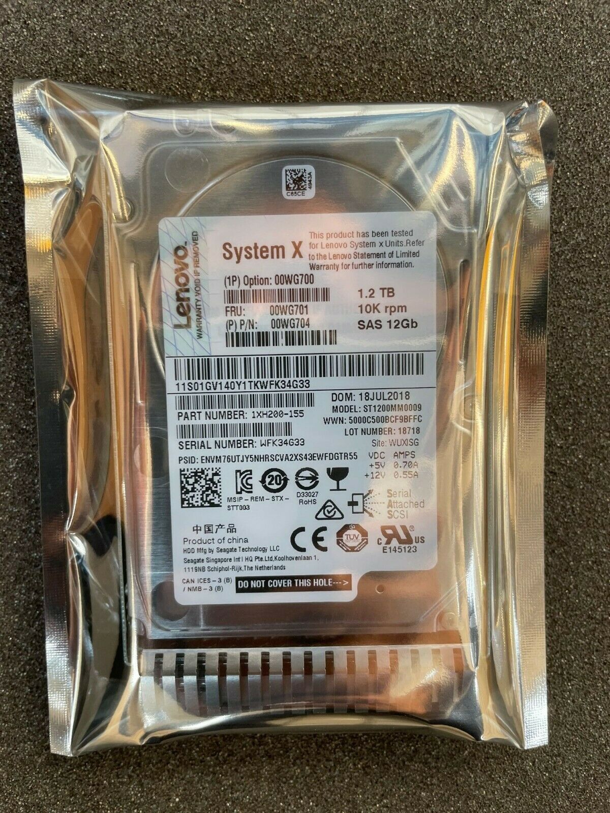 Lenovo / IBM 00WG700 00WG701 00WG704 1.2TB 10K 12G SAS 2.5" G3HS HARD DRIVE A