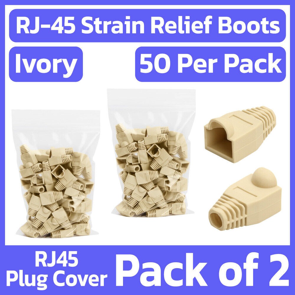 100 Pack RJ45 Boots Ivory Cat5e Cat6 Ethernet Cable Strain Relief Boot Snagless