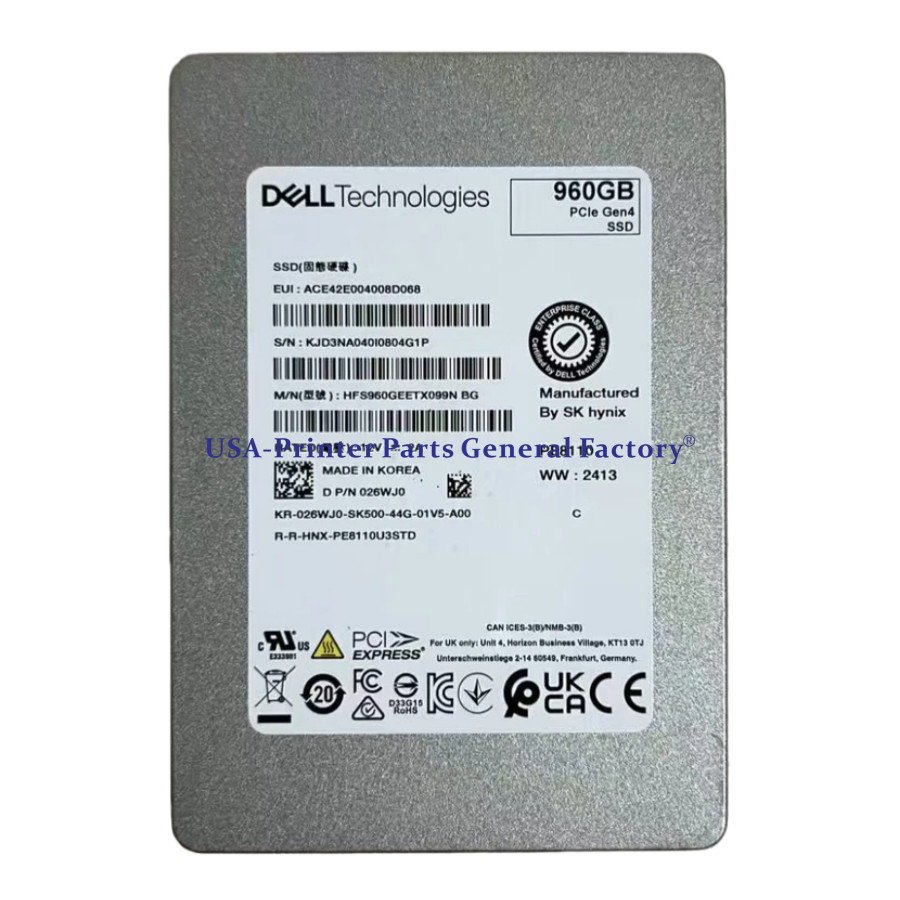 For Dell 26WJ0 PE8110 960GB U.2 PCIe Gen4 4.0 NVMe RI TLC 2.5 SSD High quality