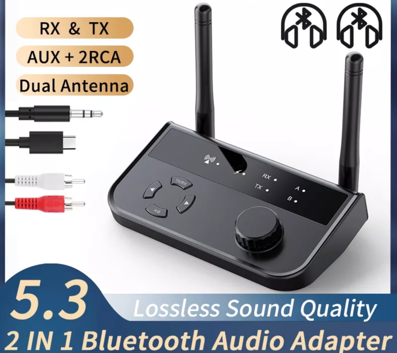 Transmisor y Receptor Bluetooth 5.3 Adaptador Dual de Audio Estereo inalambrico