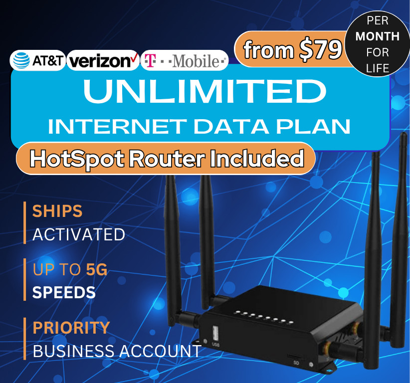 $69 1st month UNLIMITED INTERNET HOTSPOT DATA PLAN, No Contract - FREE Router