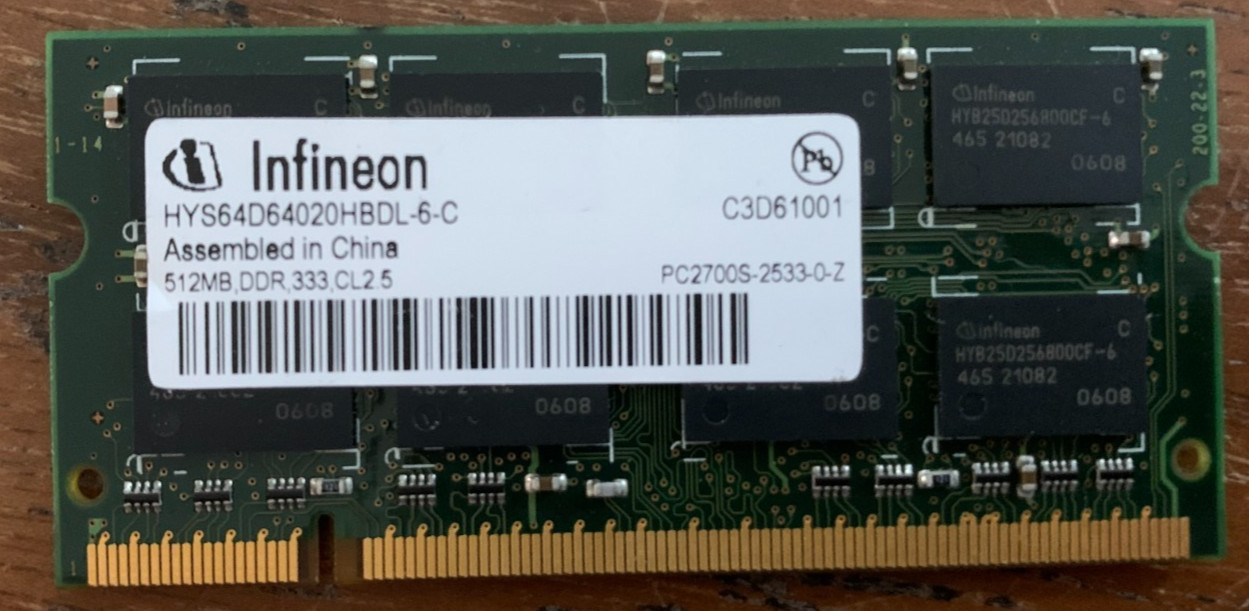 Infineon 512MB DDR SO-DIMM 200-Pin PC2700S- CL 2.5 HYS64D64020HBDL-6-C DELL