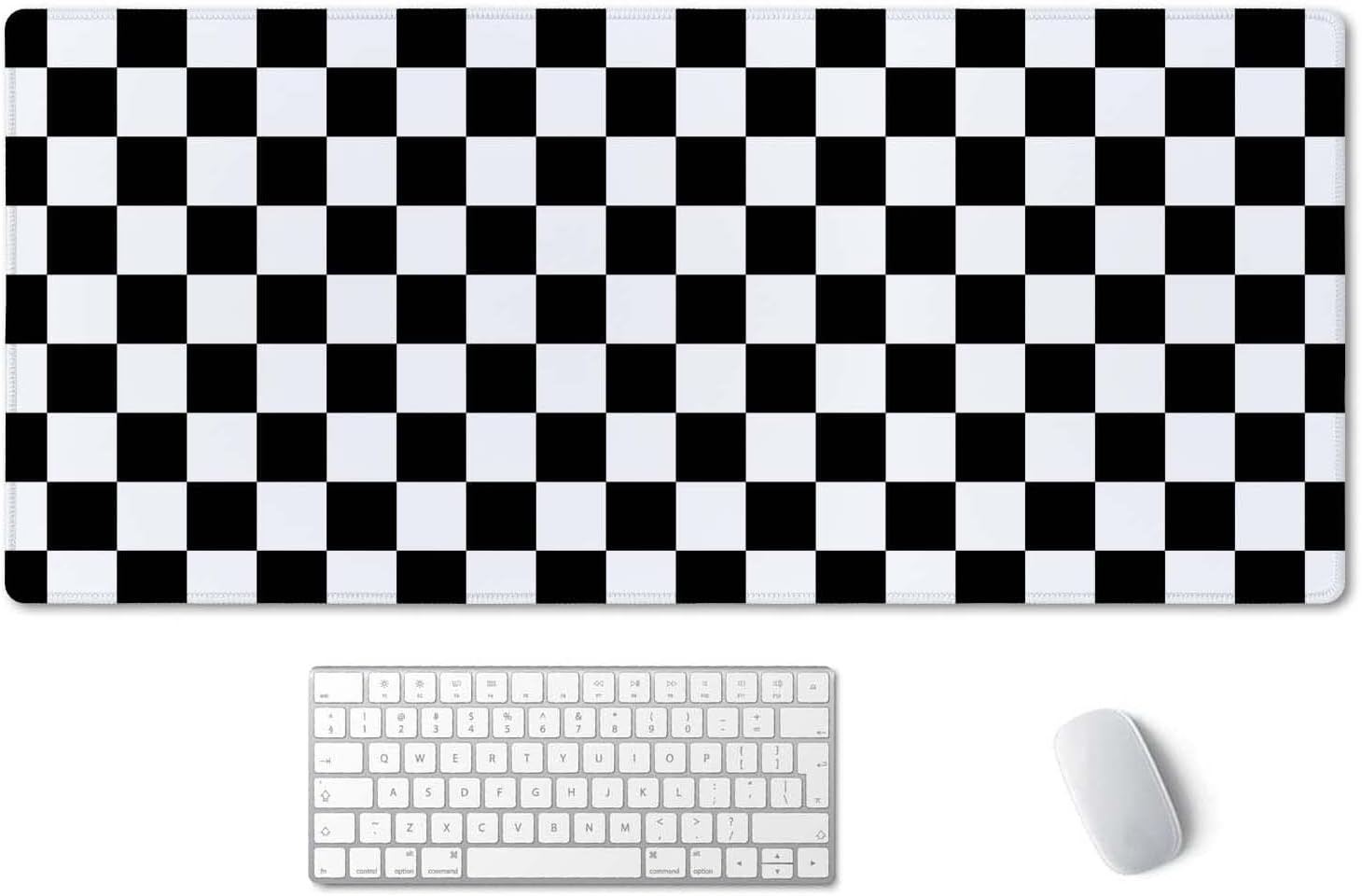 Checkered Desk Mat 35.5x15.7 in Large Mouse Pad Rubber Base Black White