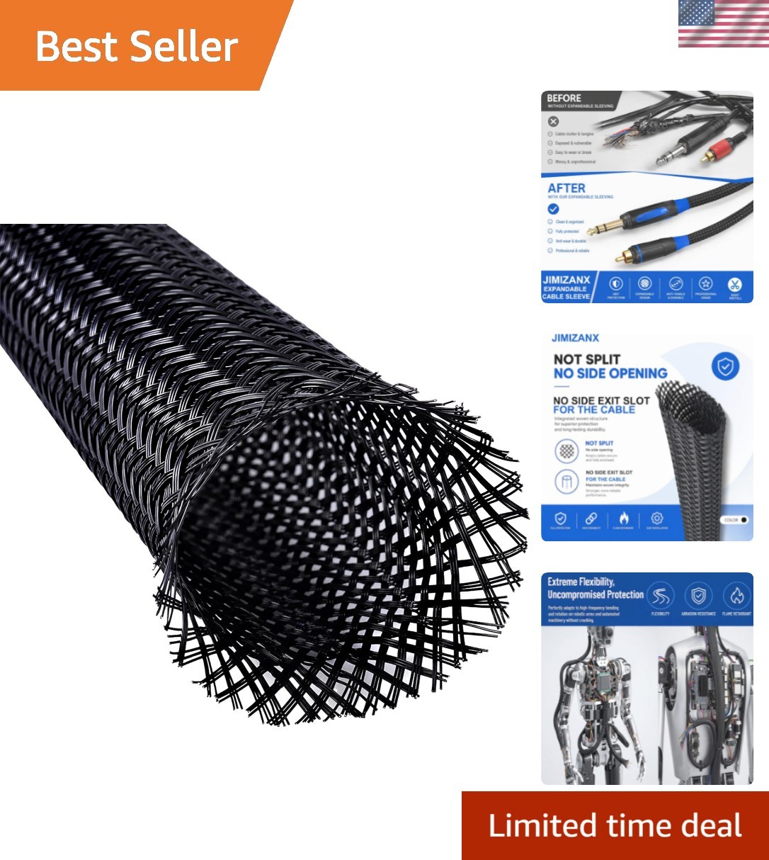 32ft 1" Expandable Cable Sleeving, Braided PET Wire Cover Cord Management