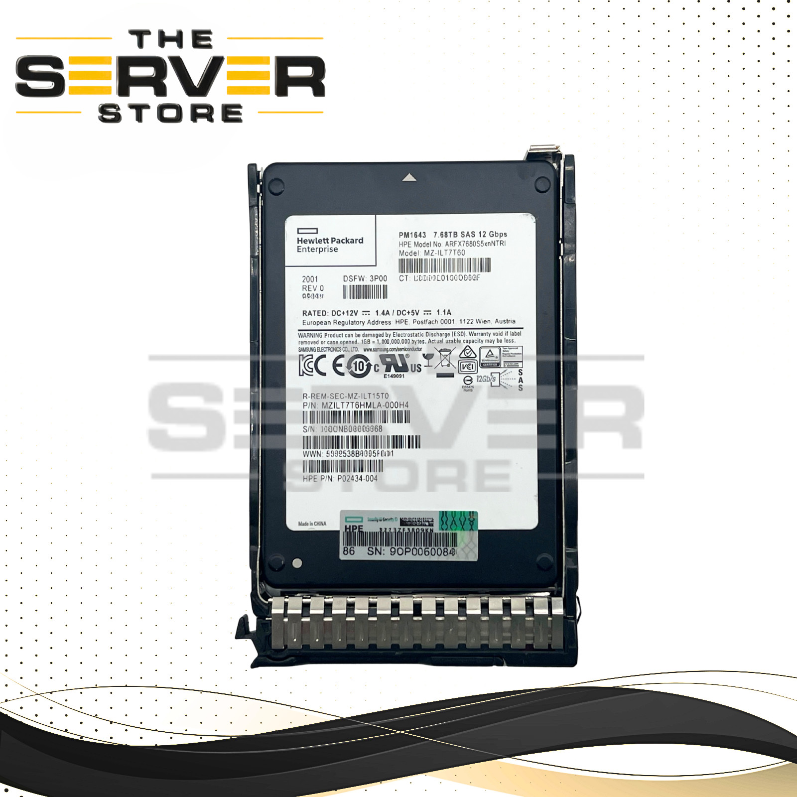 HPE 7.68TB SAS 12G RI SFF 2.5" SED SSD Samsung PM1643 MZ-IL7T60 for HPE G9 G10