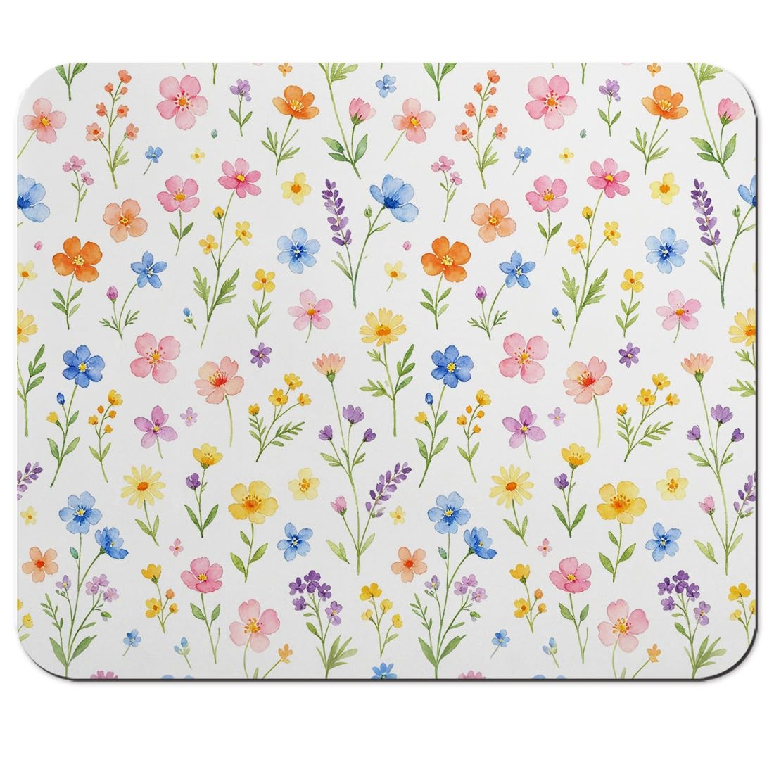 Multicolor Wildflower Watercolor Pattern Mouse Pad 9.5" x 7.9", Spring Floral...