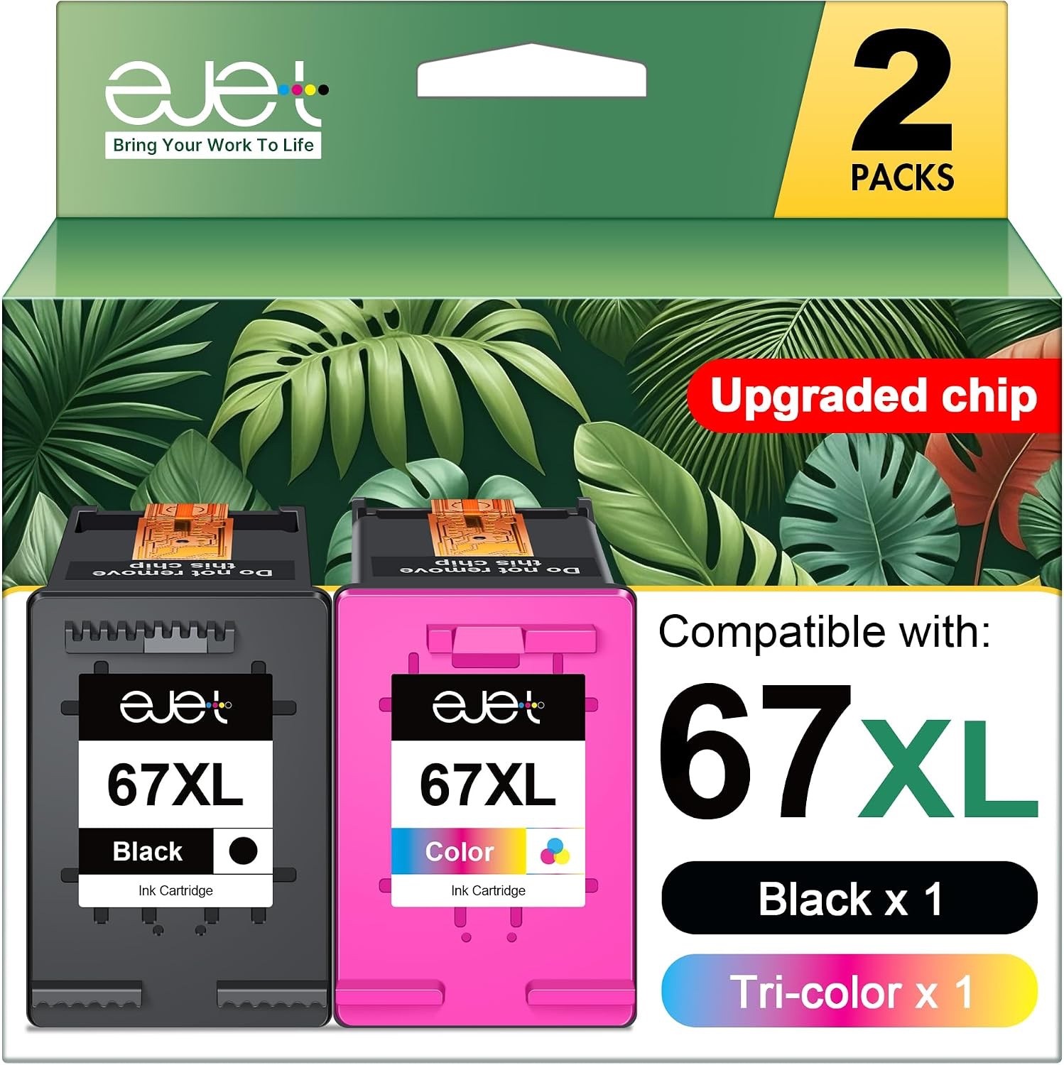67XL High-Yield Ink Cartridge for HP67 Black Color Combo Pack for 2700 2700e...