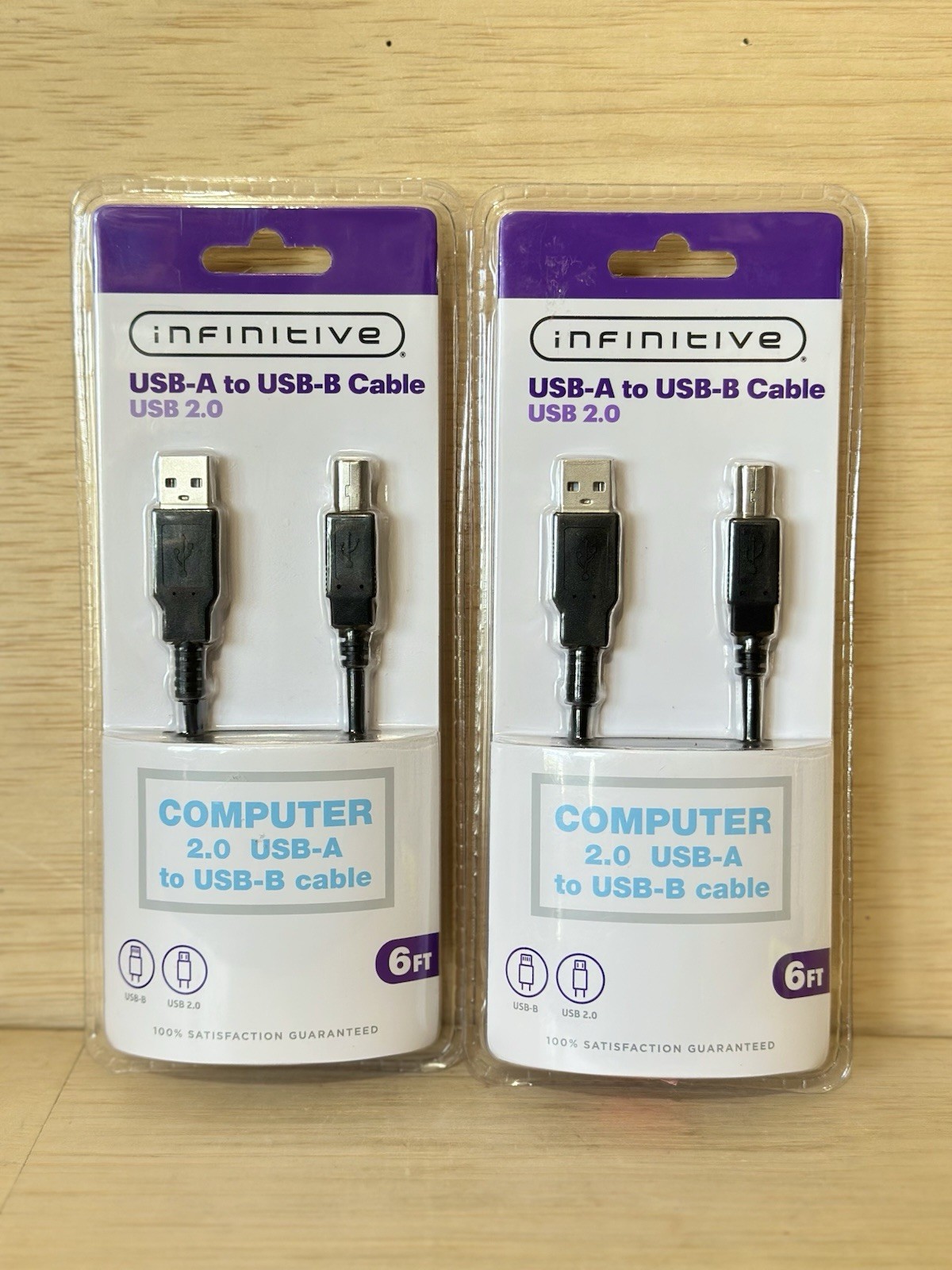 Lot 2-Infinitive Computer USB-A to USB-B Cable USB 2.0 6ft