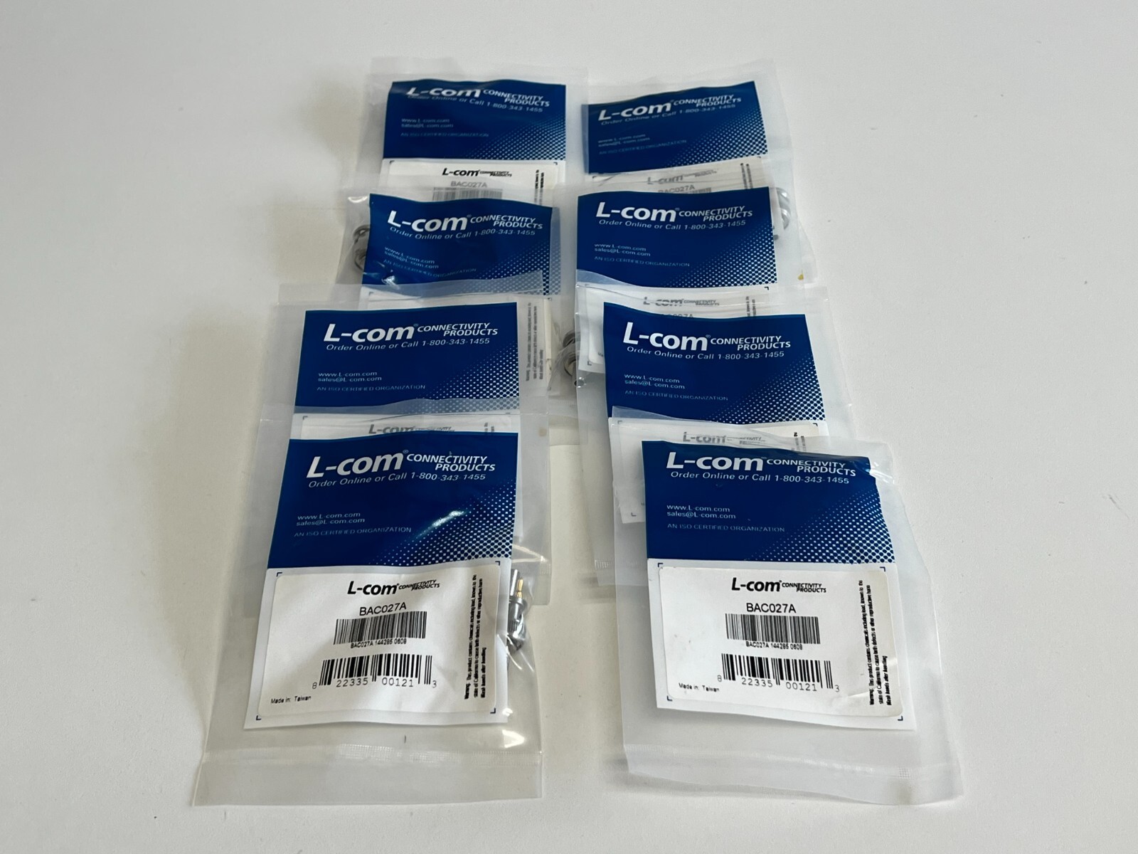 LL15: Lot of 8 New L-COM  BAC027A Connector 75 OHM BNC M RG59 Crimp