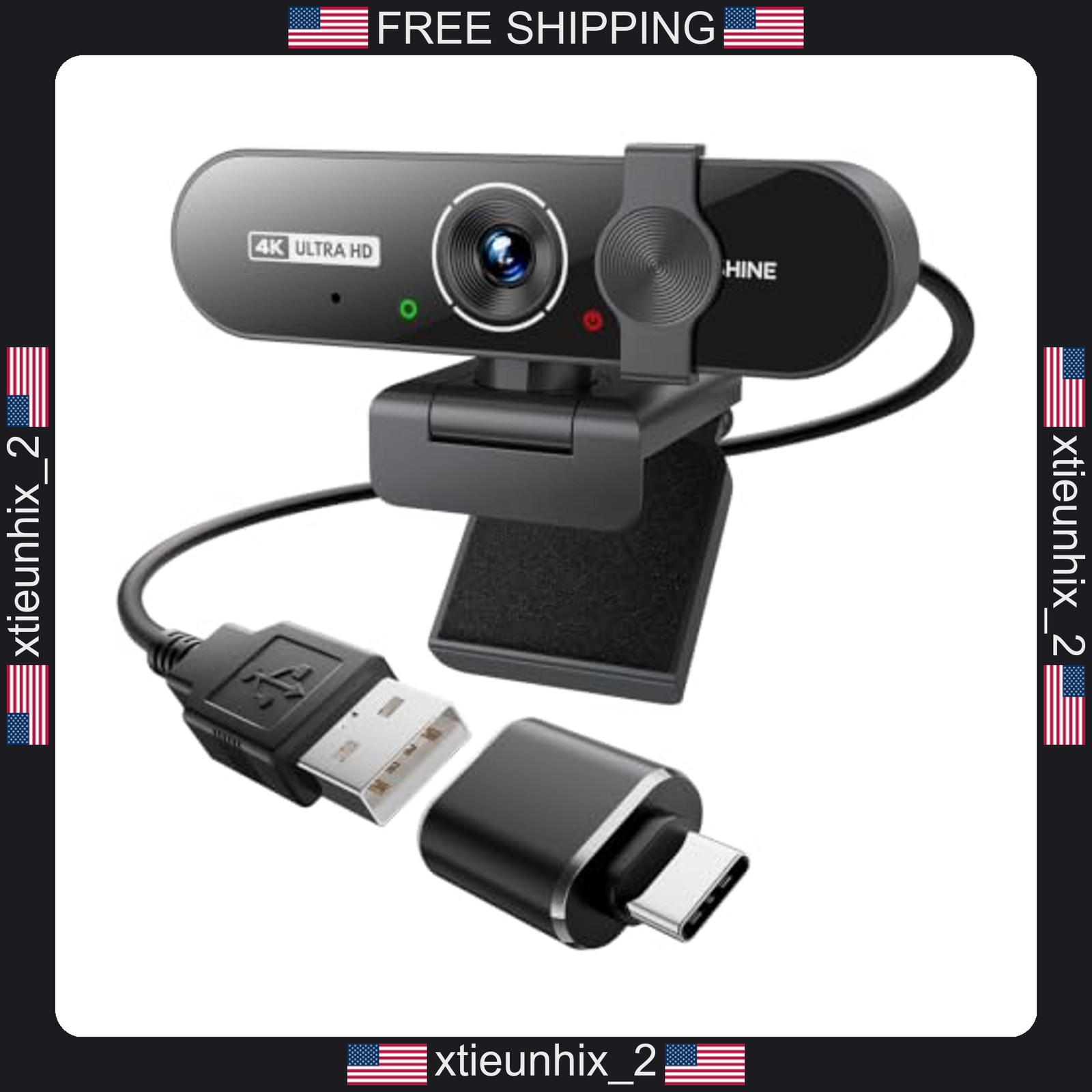 4K Ultra HD Webcam with Microphone and Privacy Cover for Video Calls