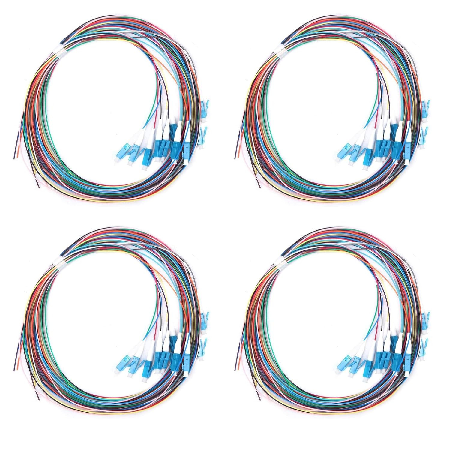 4 Sets 12-Strand LC/UPC Fiber Optic Pigtail, OS2 Single Mode 9/125Μm 1.5M
