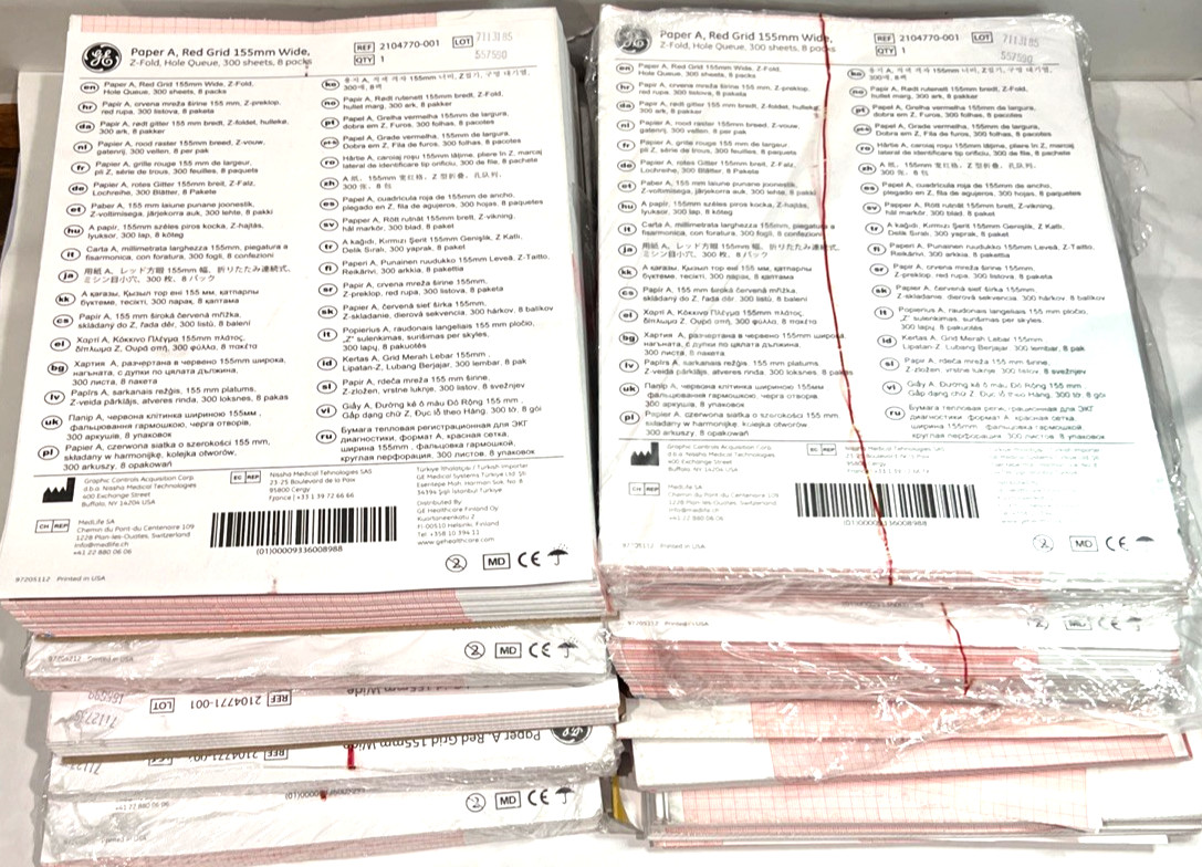 GE Paper A Red Grid 155mm Wide Z Fold Hole Queue (Mixed Lot of New/Opened)