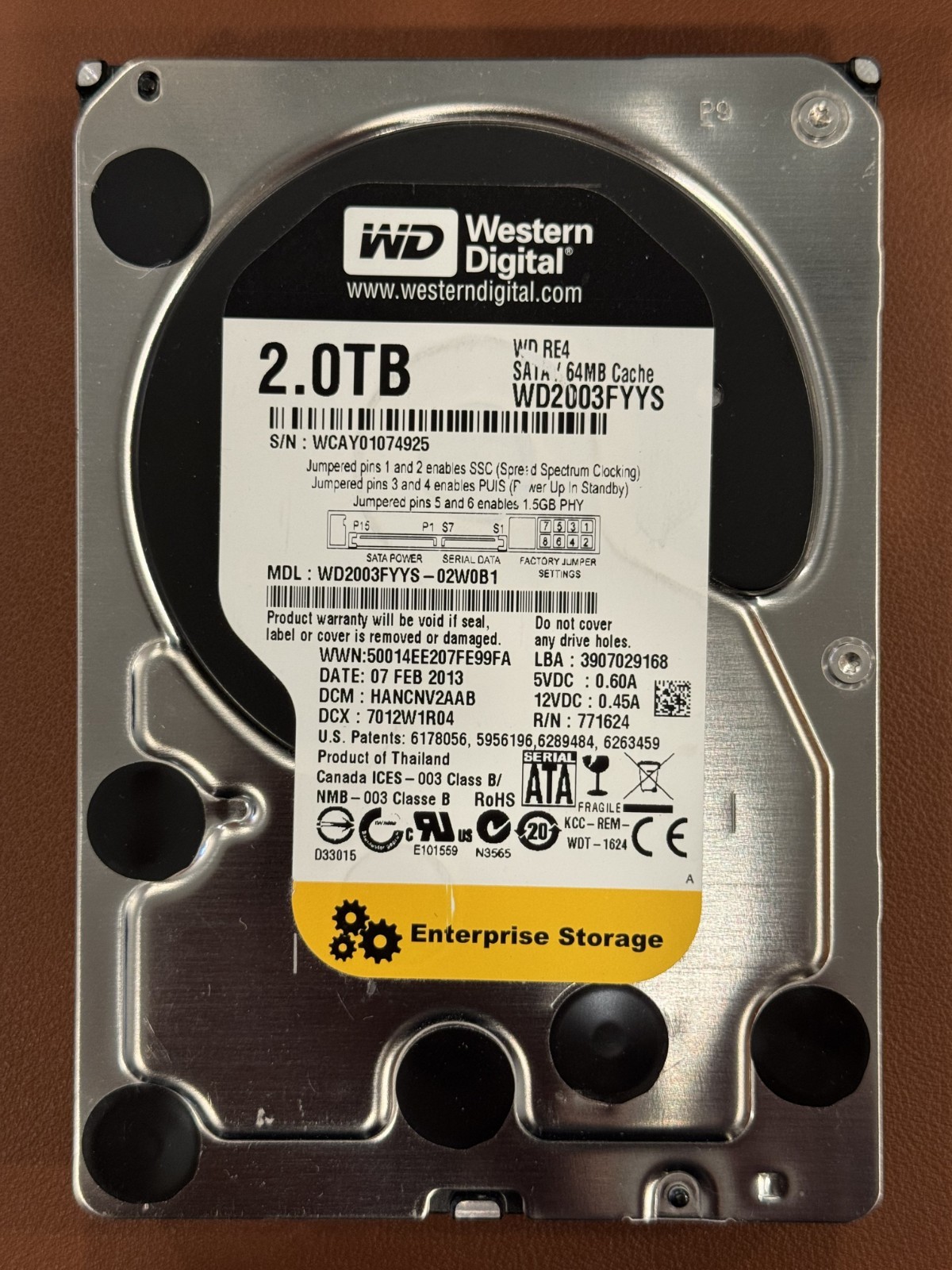 Western Digital WD2003FYYS-02W0B1 2TB HDD (POC-60, POH-59,808)