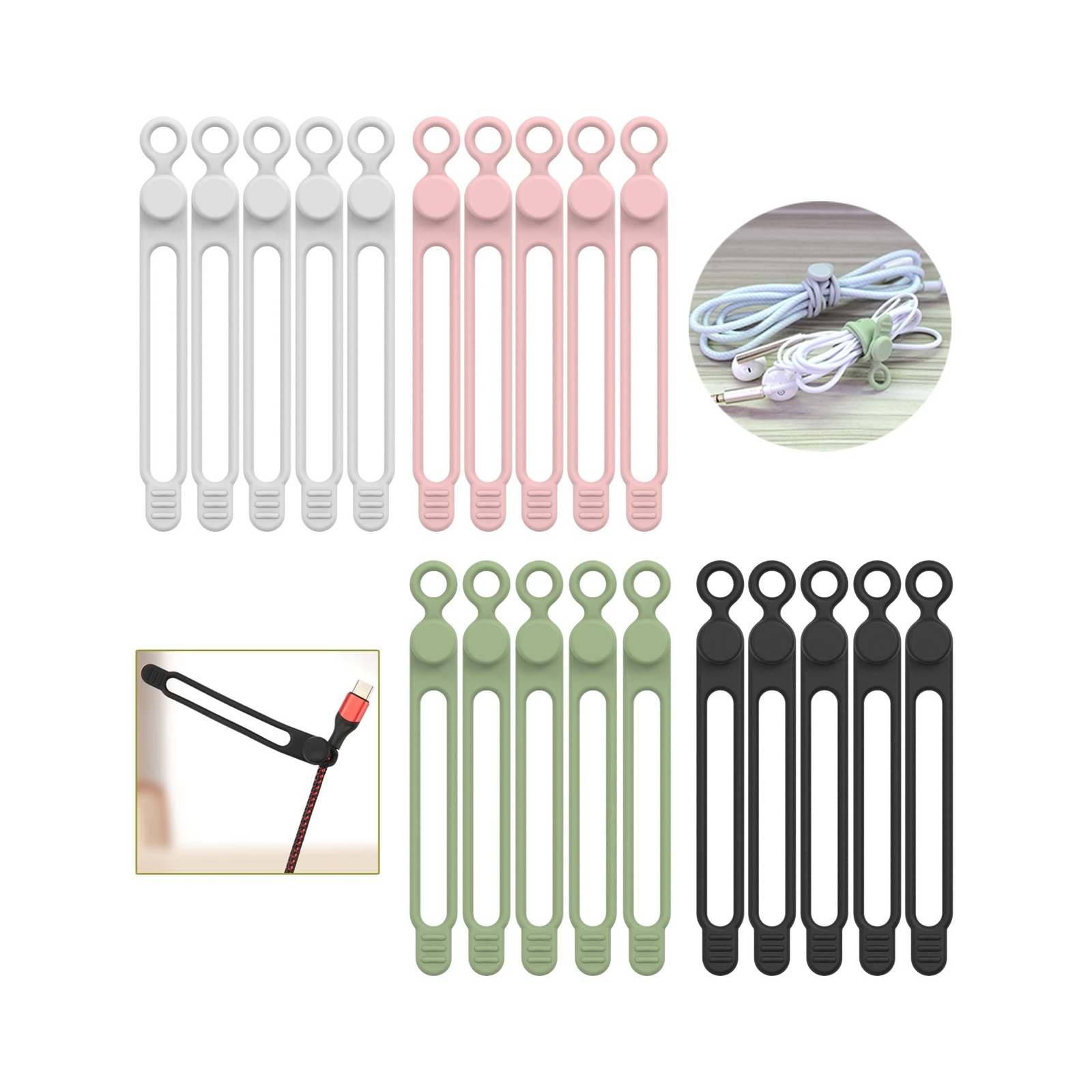 [20Park]UMUST Silicone Cable Ties,Reusable Cable Management Organizer, Multip...