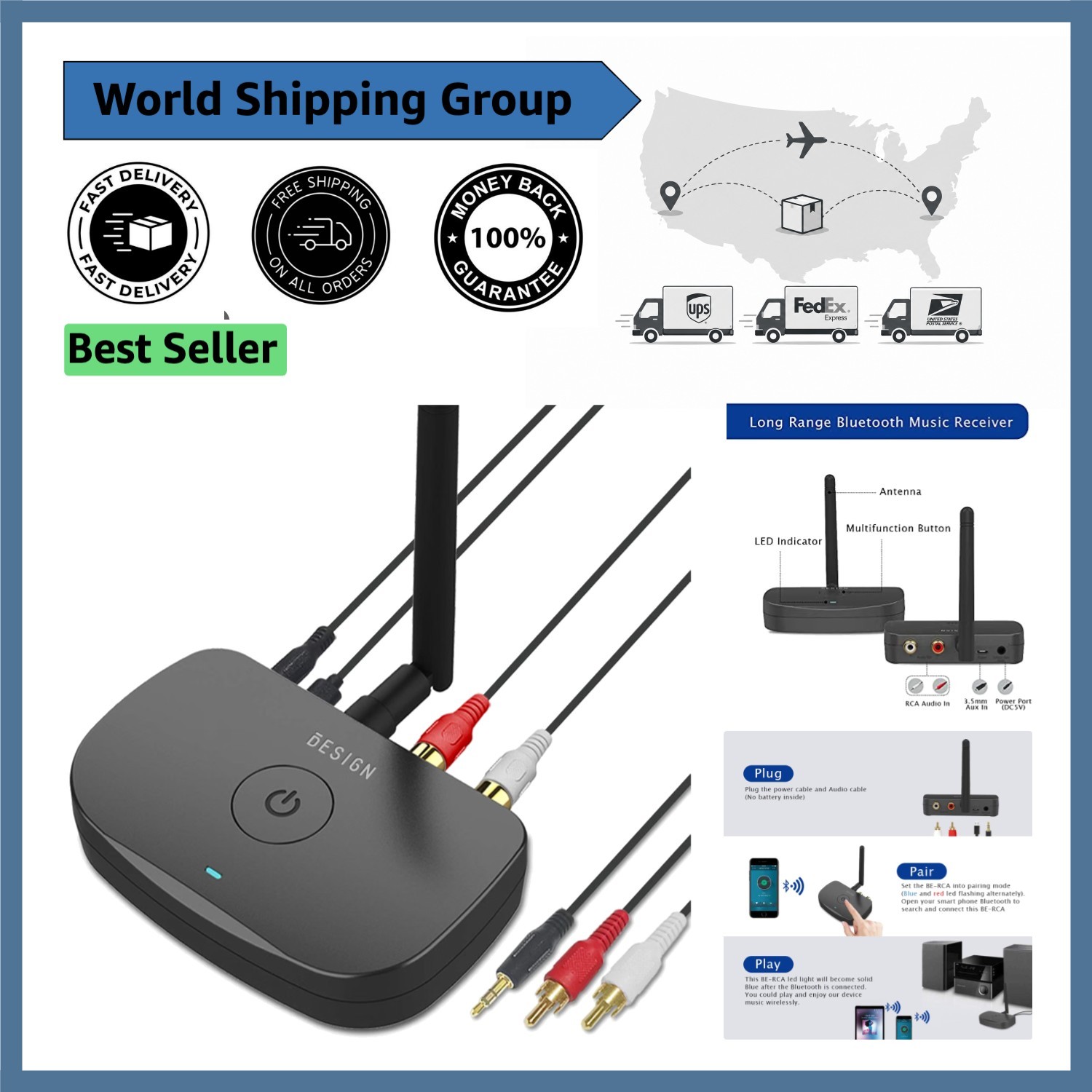 High-Fidelity Long Range Bluetooth Receiver - Wireless Music for Any Device