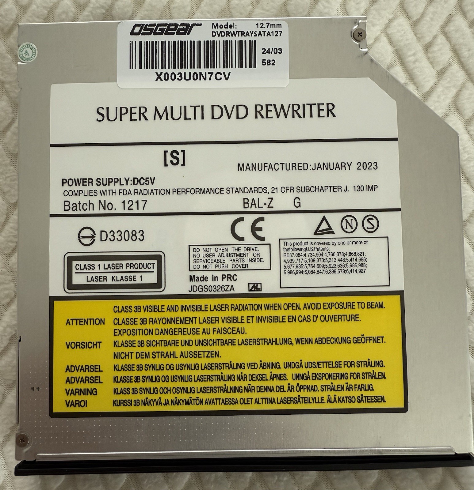OSGEAR Internal  Super Multi DVD Rewriter Model 12.7mm Open Box