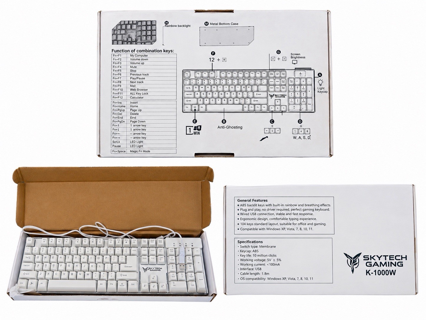Sky tech Gaming Keyboard k-1000W Brand New