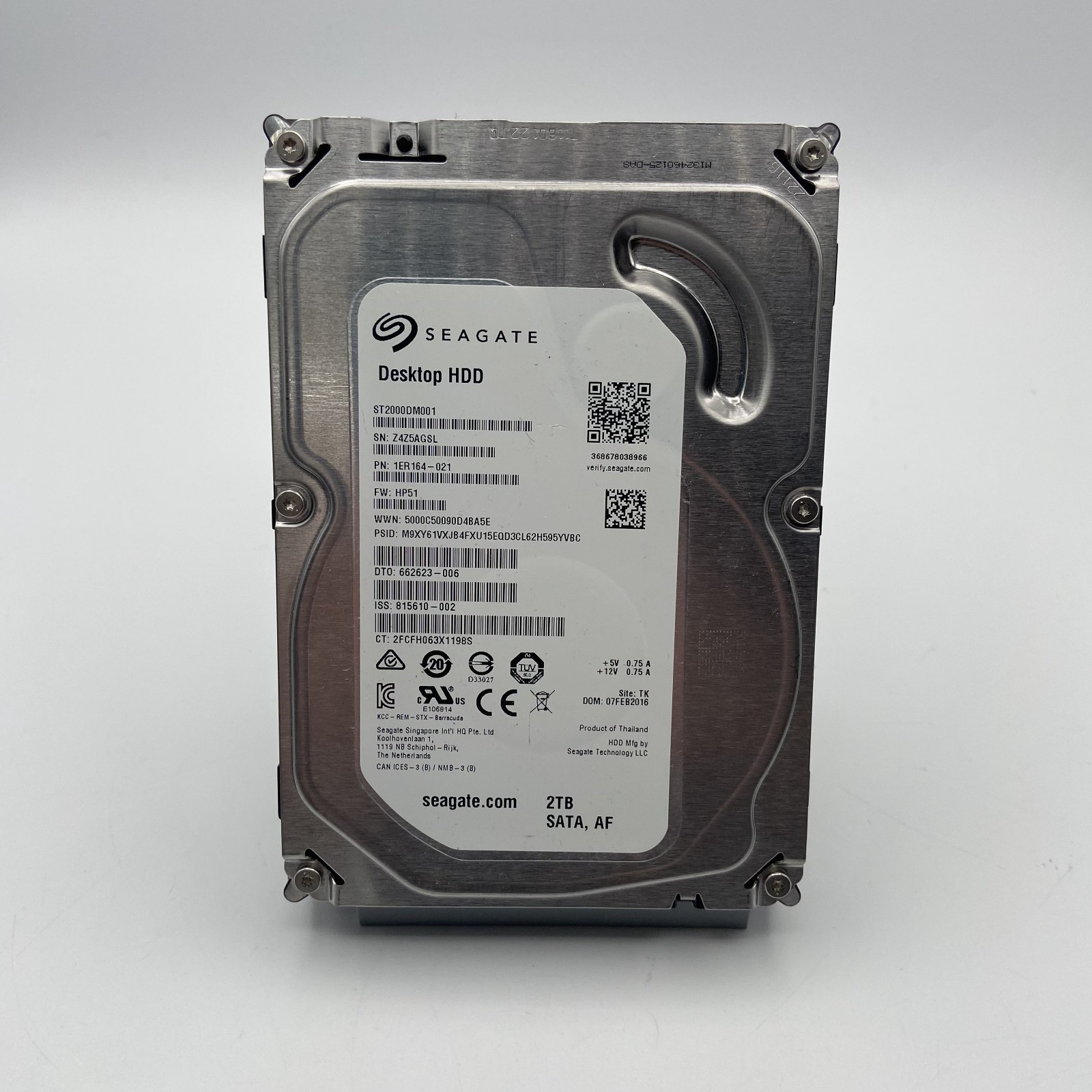 Seagate 2TB ST2000DM001 3.5" 7200RPM SATA 6Gb/s Desktop Hard Drive Wiped