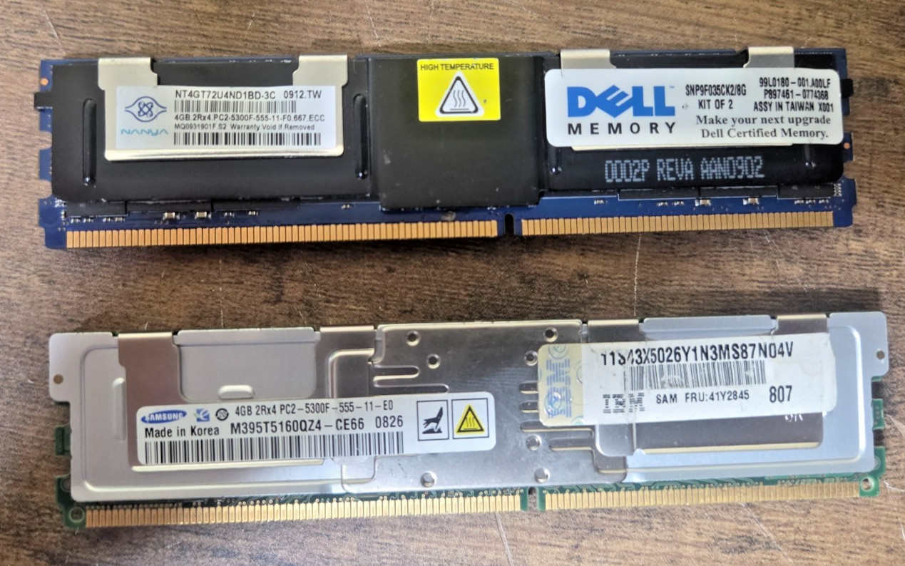 8GB 2x4 2R×4 PC-2-5300F-555-11 Nanya and Samsung Server RAM Heatsink DDR2