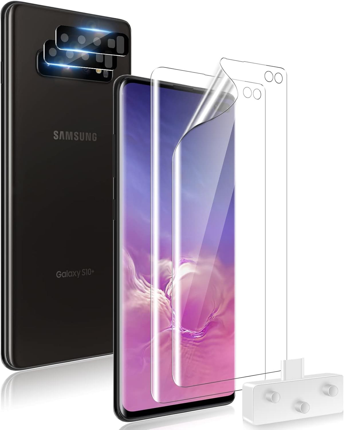 Clear 2 Pack TPU Screen and Camera Lens Protectors for Samsung Galaxy S10 Plus