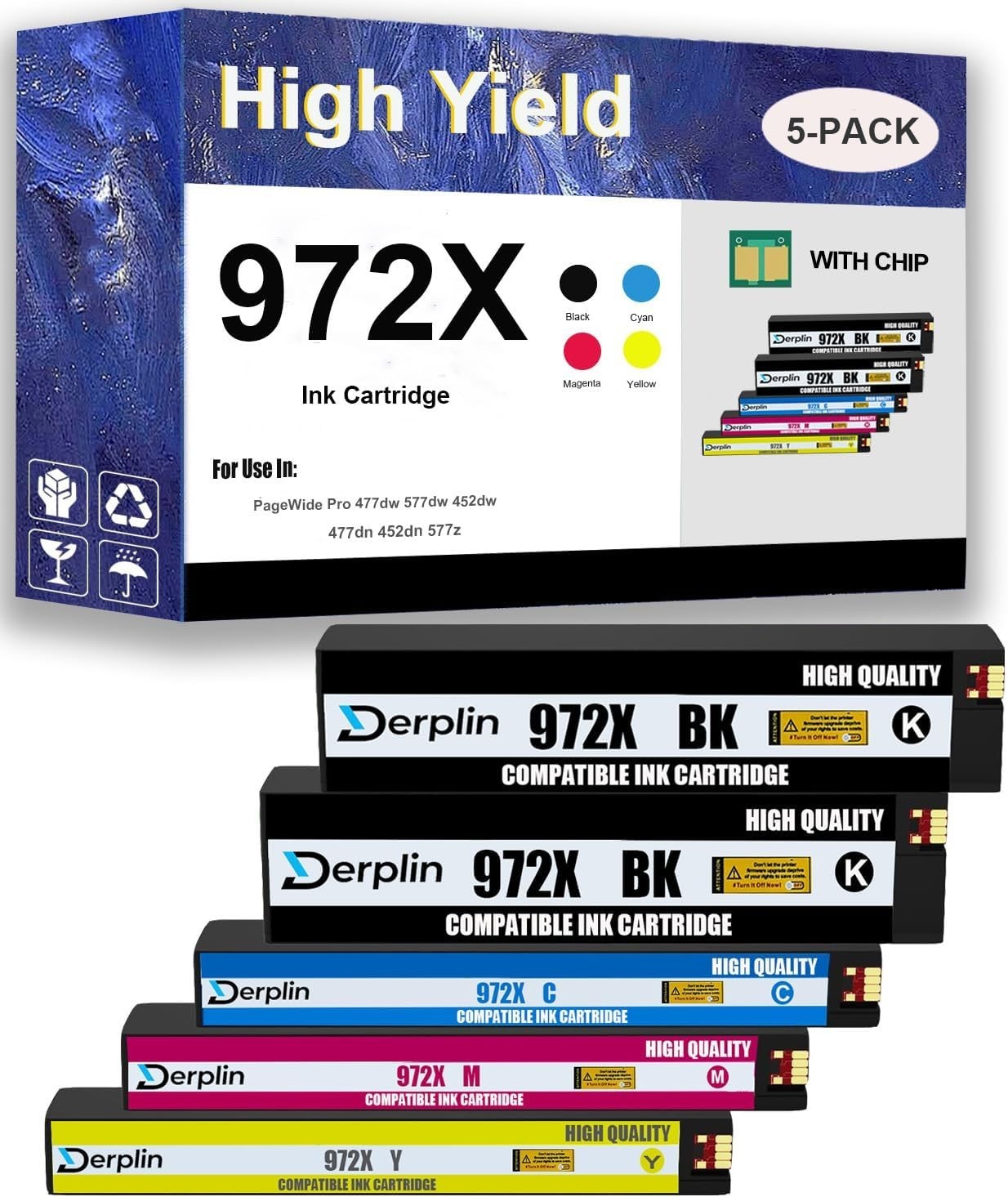 Compatible w/ HP 972X Ink Cartridge Set 5 Pack for PageWide 452dw 477dw 577z P55