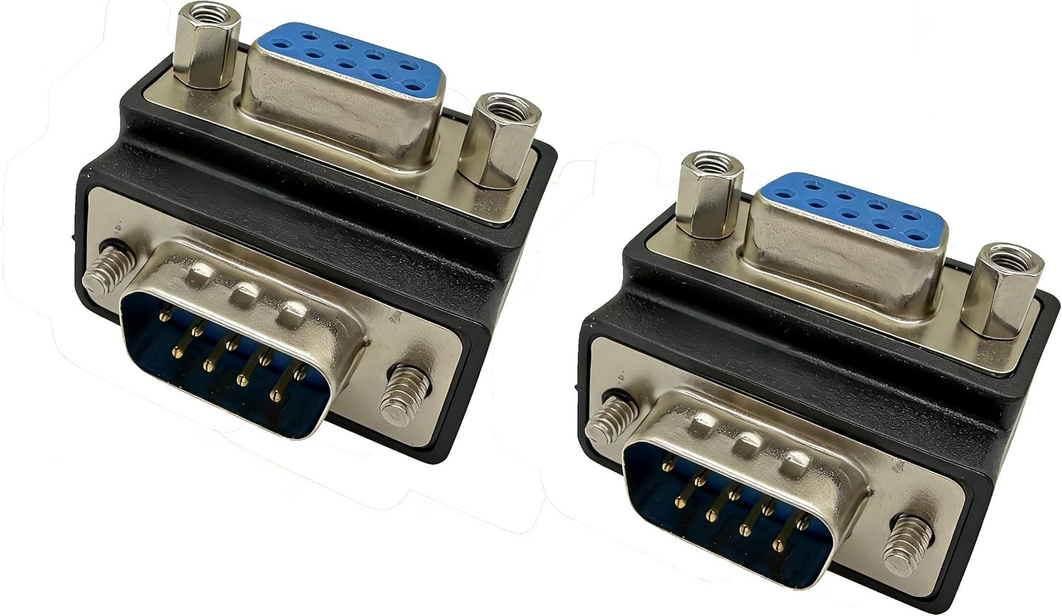 2-Pack 90 Degree DB9 Pin RS232 Serial Adapter, Male to Female Connector