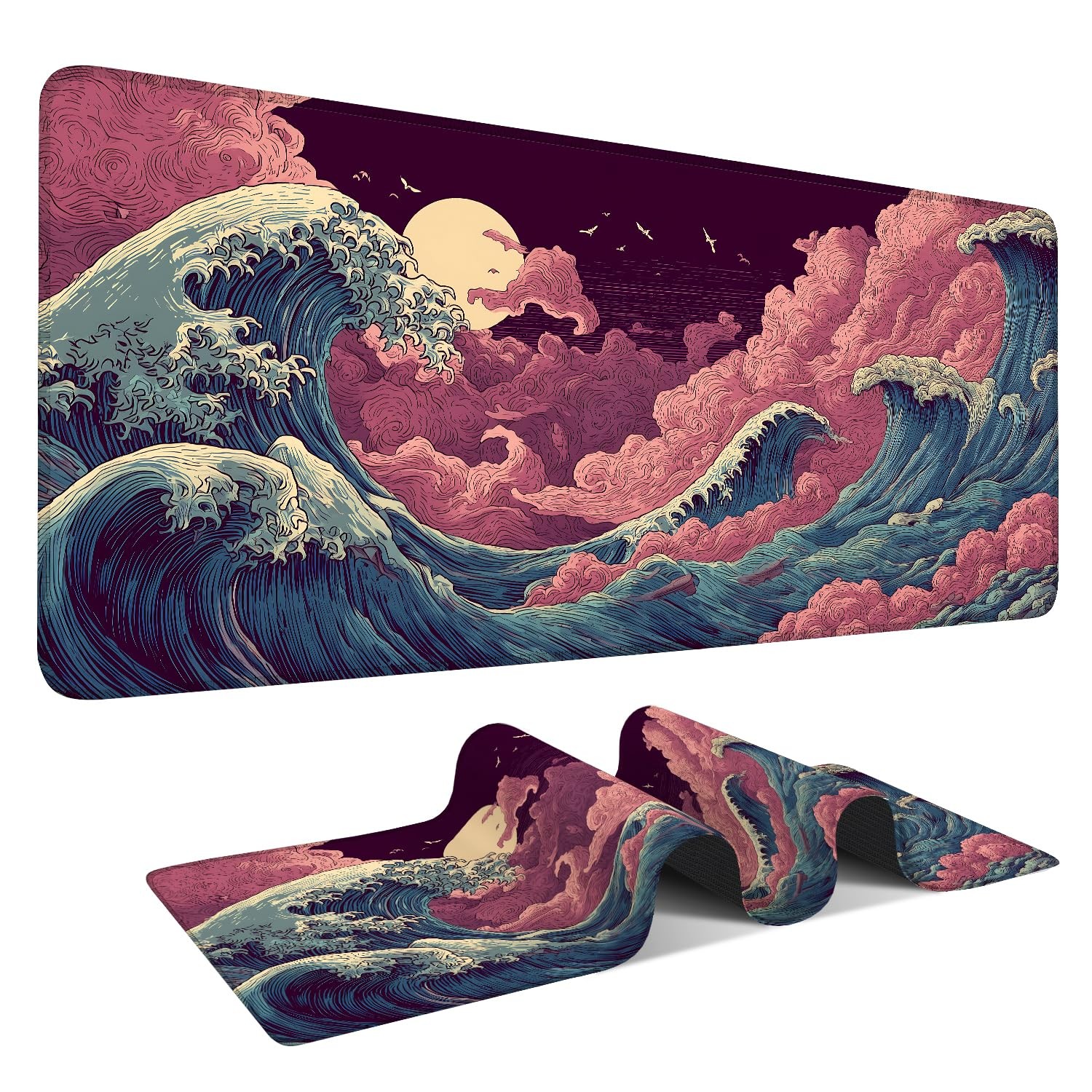 Japanese Great Wave XXL Extended Gaming Mouse Pad 35.4 x 15.7 Inch – Large No...