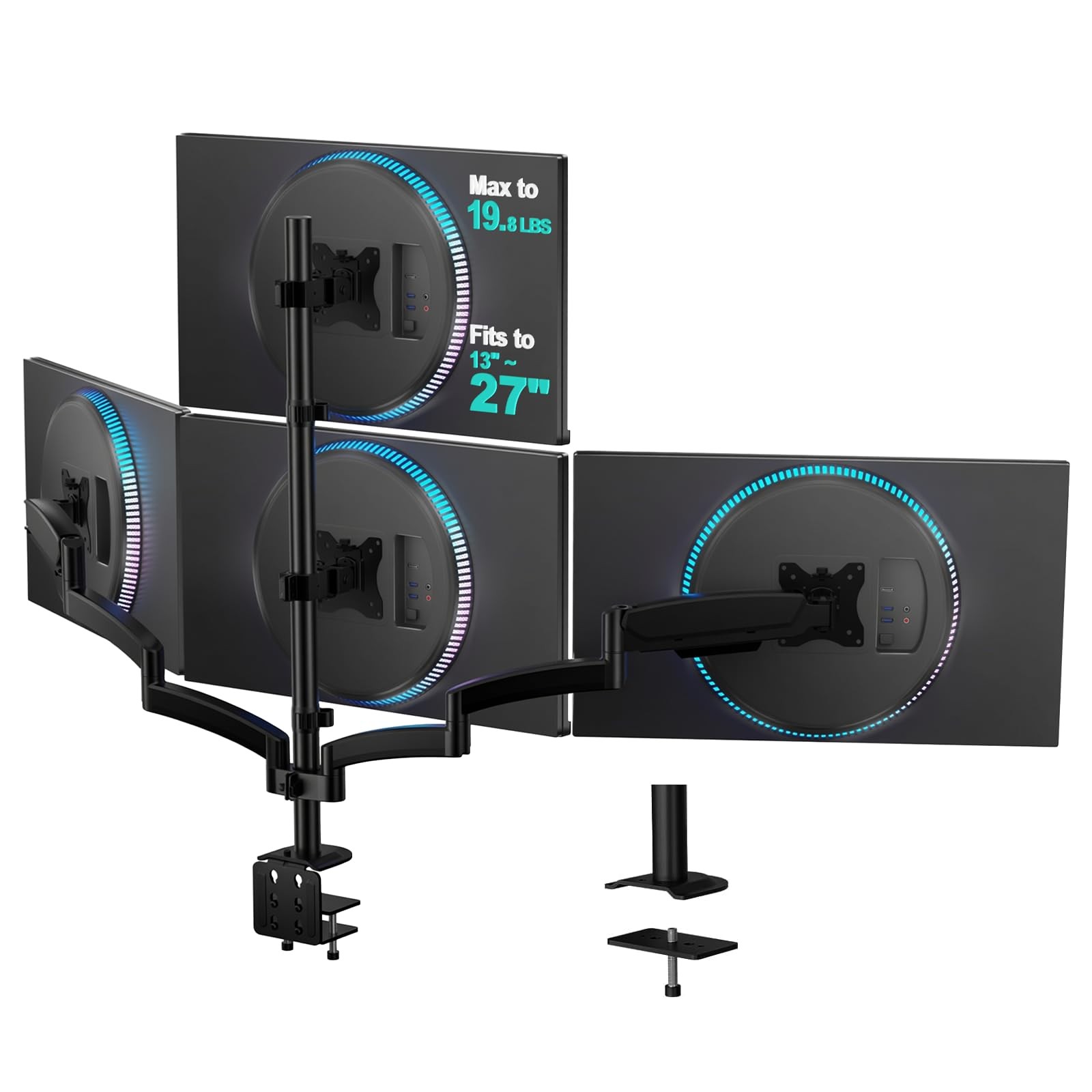 WALI Stacked 4 Monitor Mount for 13-27 inch Screens, 19.8 lbs per Arm | Tall ...
