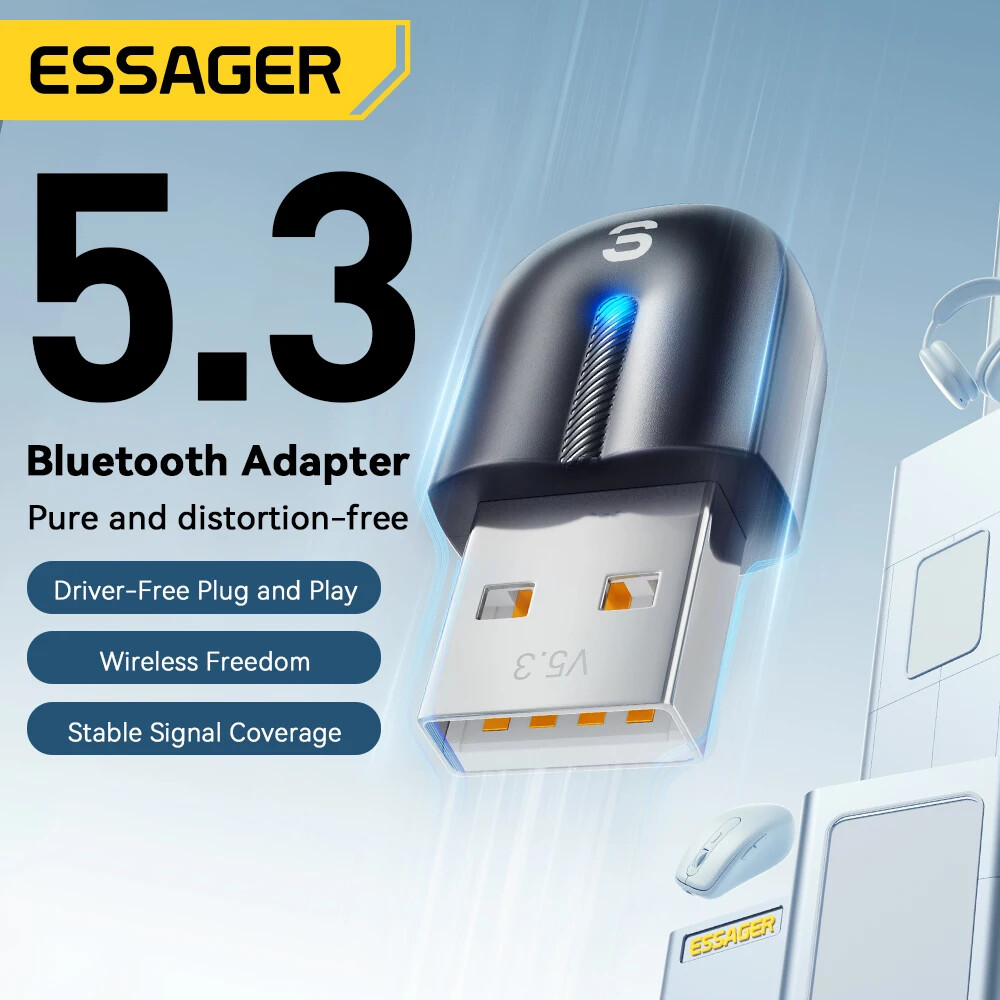 Essager USB Dongles Bluetooth 5.3 Adapter For Wireless Keyborad Audio Receiver