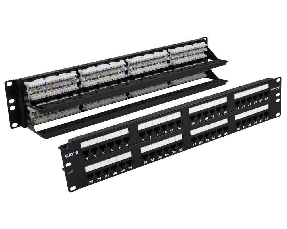 2U 48 Port CAT6 Patch Panel 19 Inch Rack Mount Universal RJ45 Ethernet