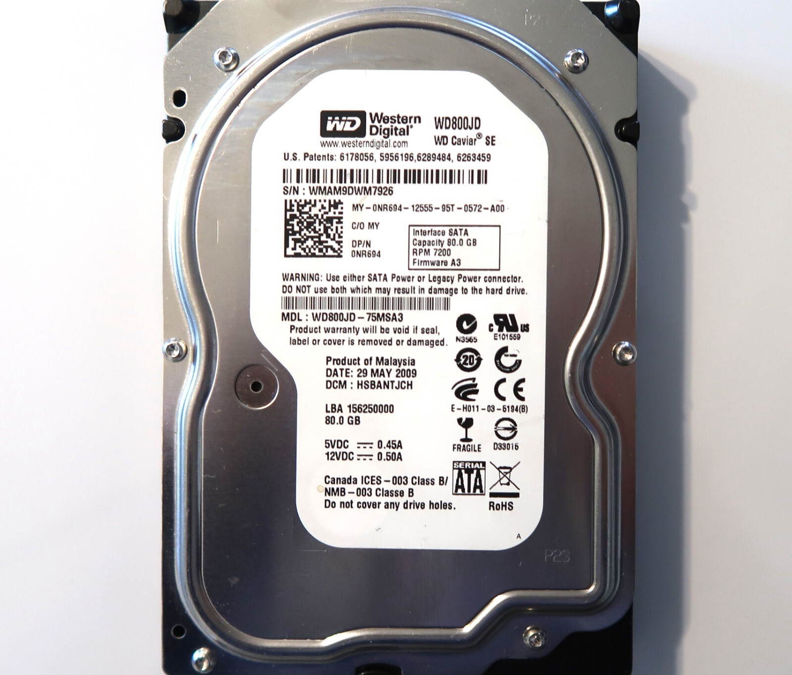 Western Digital WD800JD-75MSA3 HSBANTJCH (WMAM) Malaysia 80gb Sata 29MAY2009