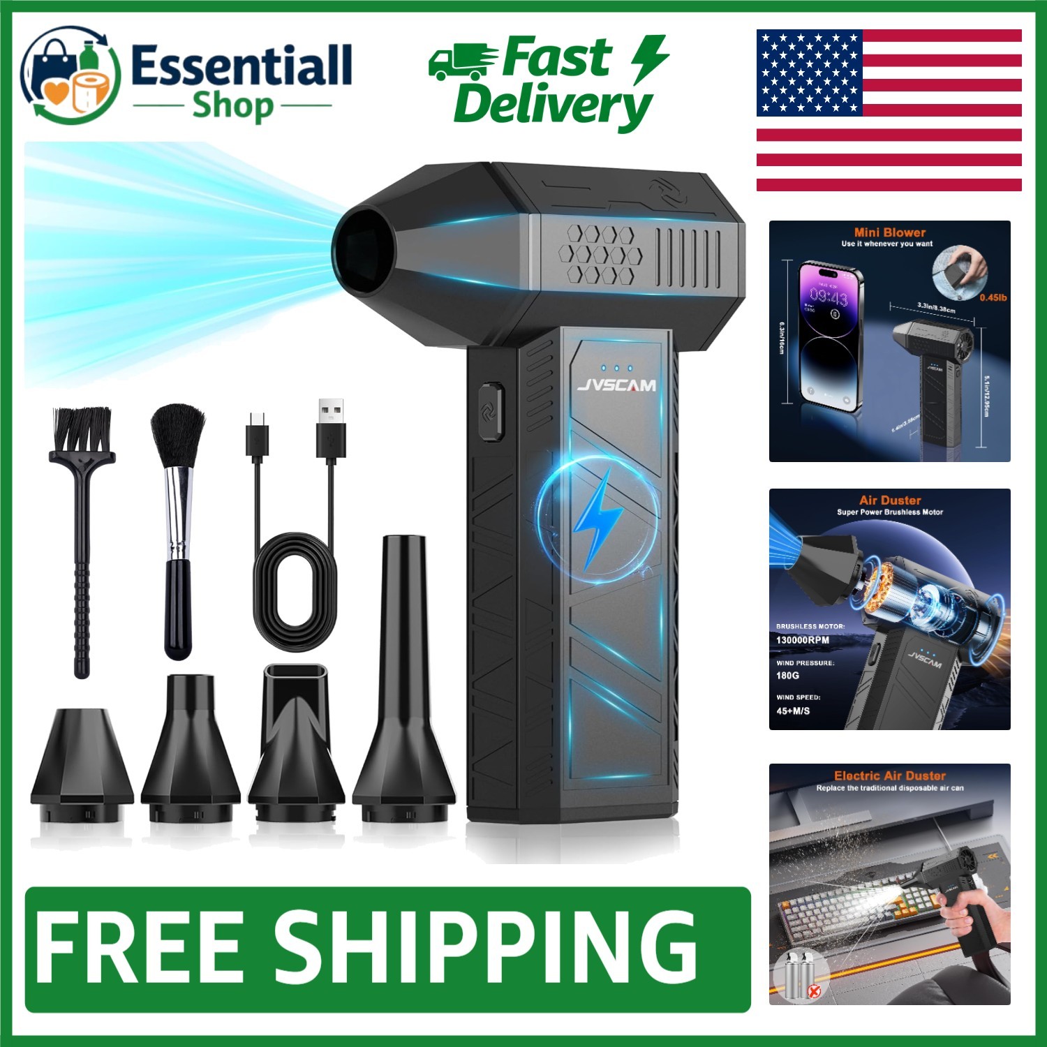 Multi-Functional Electric Air Blower - Fast Charging, Eco-Friendly & Portable