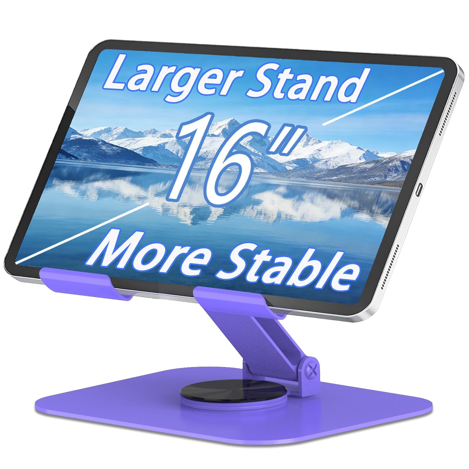 TAPMEI Large Metal Tablet Stand 360° Rotation for 4-16” Tablet, Purple