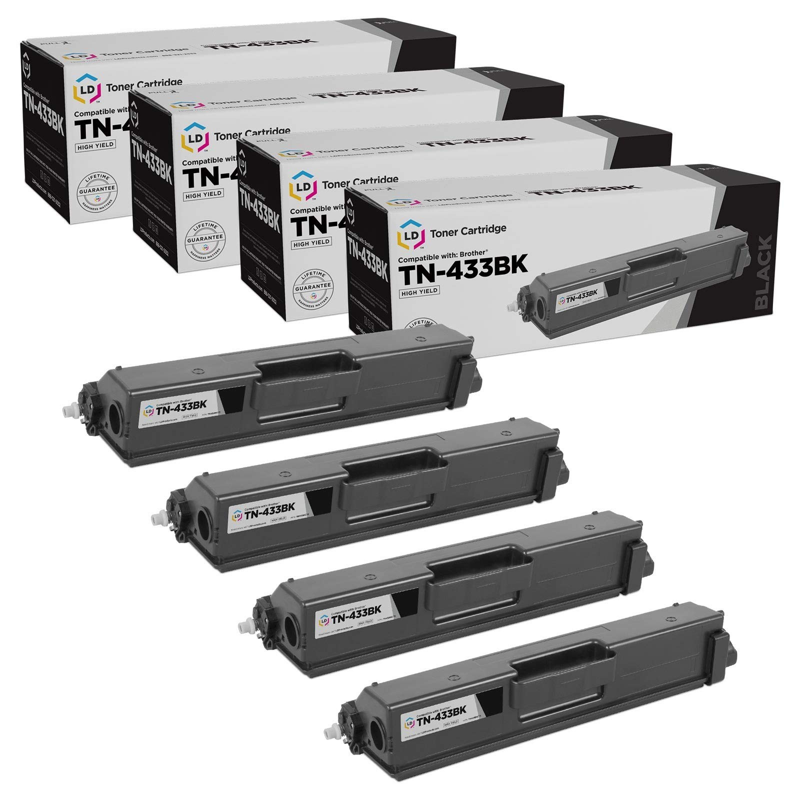 LD Compatible Brother TN431 / TN433 Set of 4 High-Yield Black Toner Cartridges