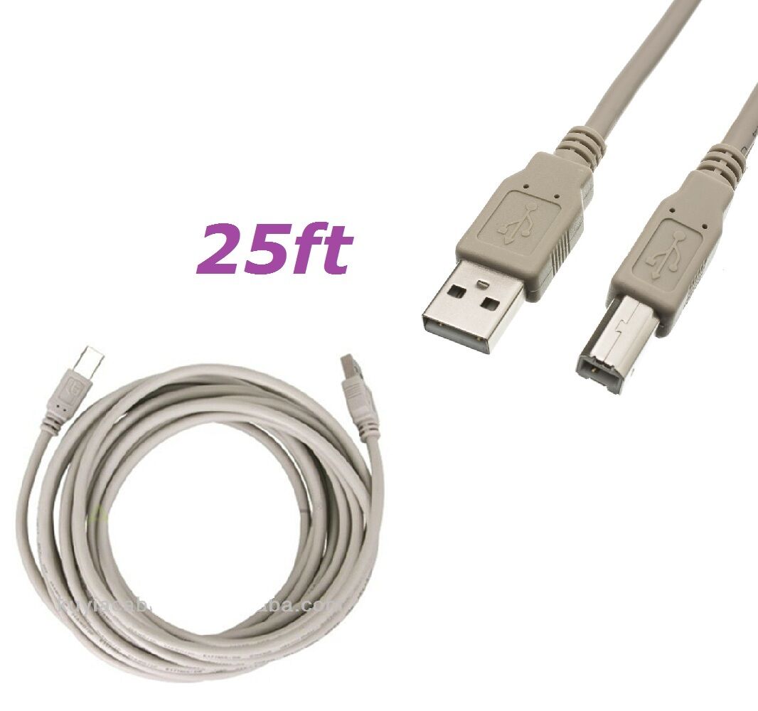 25Ft USB 2.0 High Speed Type A Male to Type B Male Printer Scanner Cable Cord Gy