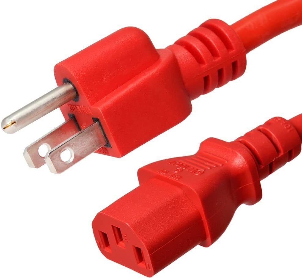 15 PACK LOT 15FT NEMA 5-15P - C13 Red Power Cord 18AWG 10A/1250W 125V 4.6M