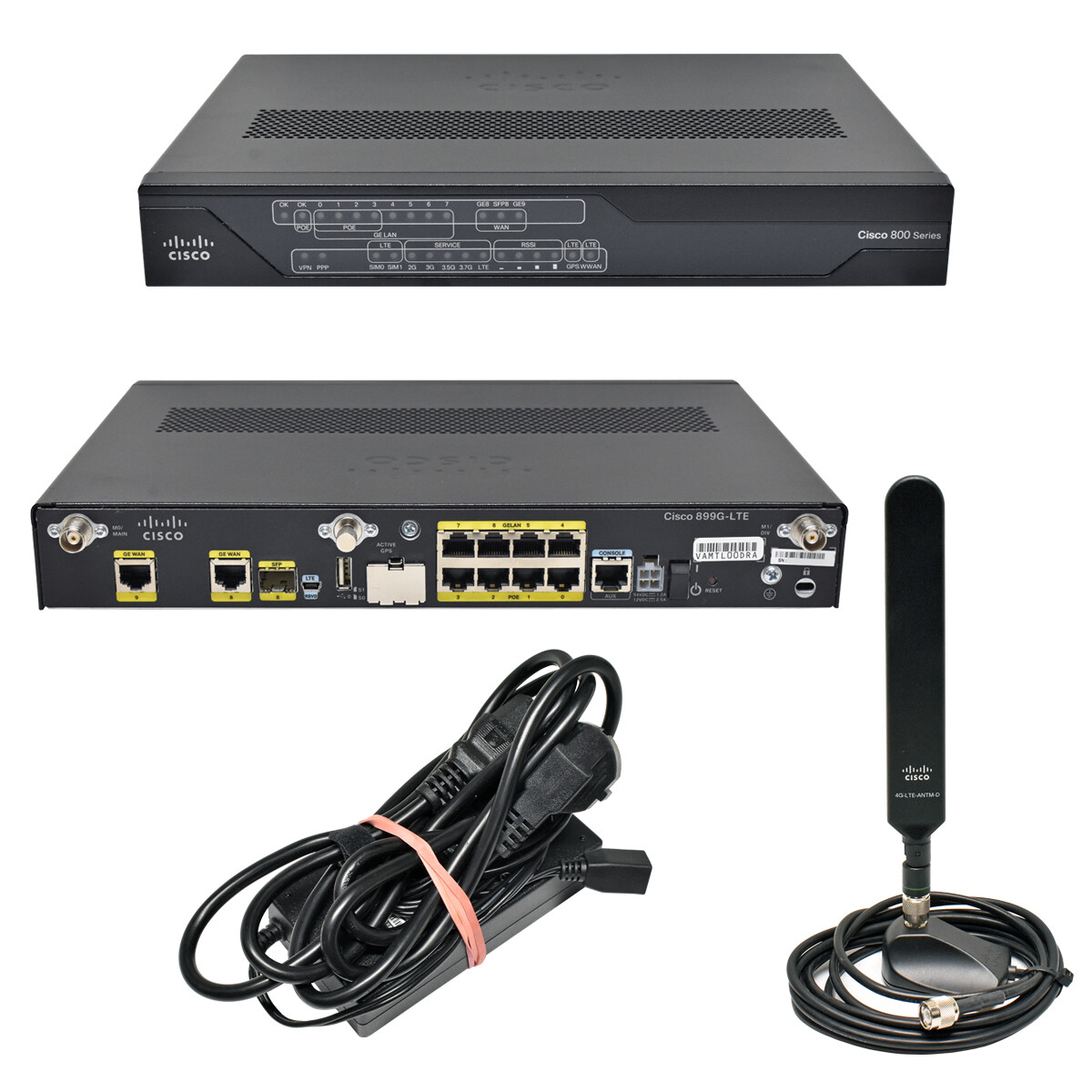 Cisco C890-LTE C899G-LTE-GA-K9 8-Port Gigabit Router + Power Supply, Antenna, Base