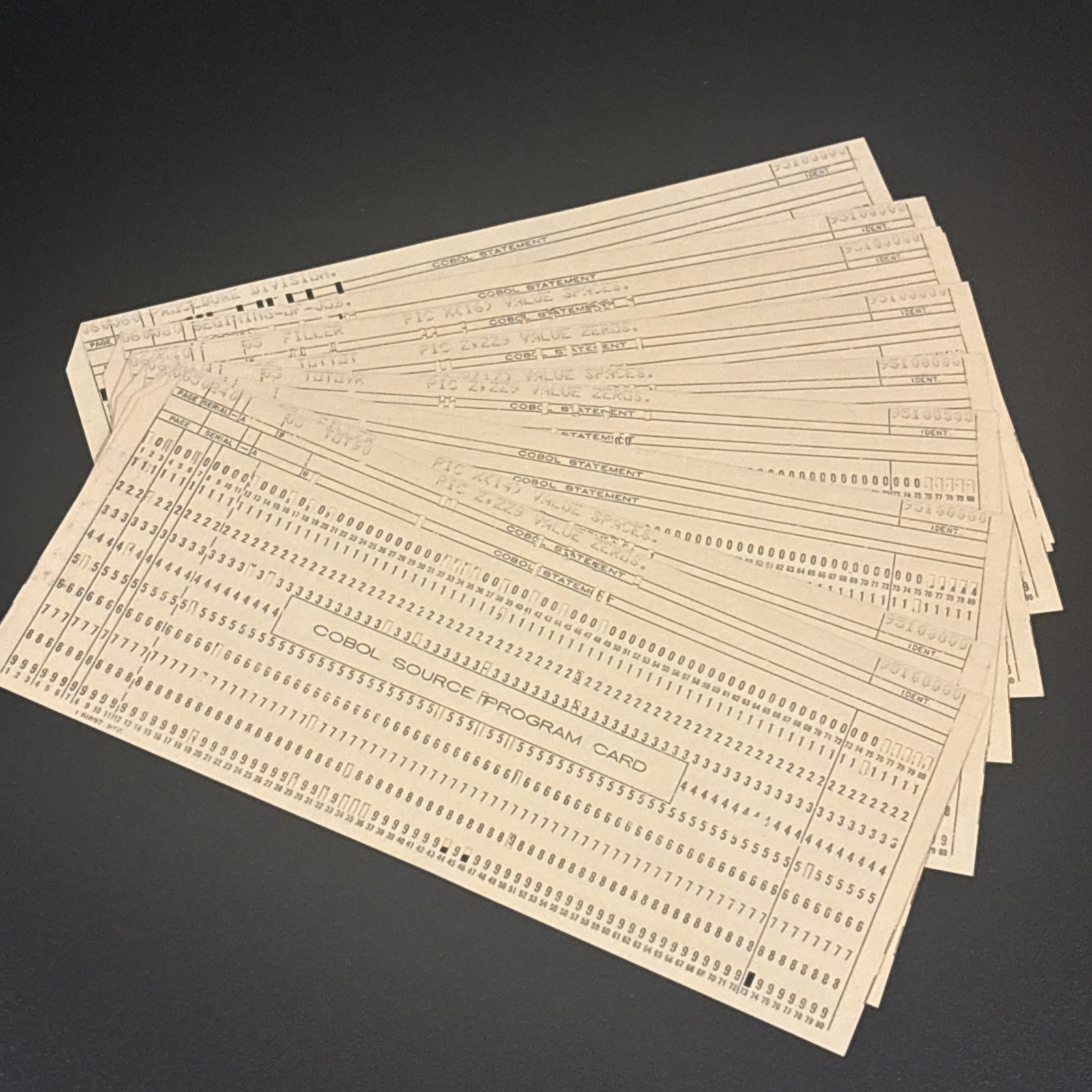 Vintage IBM COBOL SOURCE PROGRAM CARD Computer Data Punch Cards - Lot Of 10