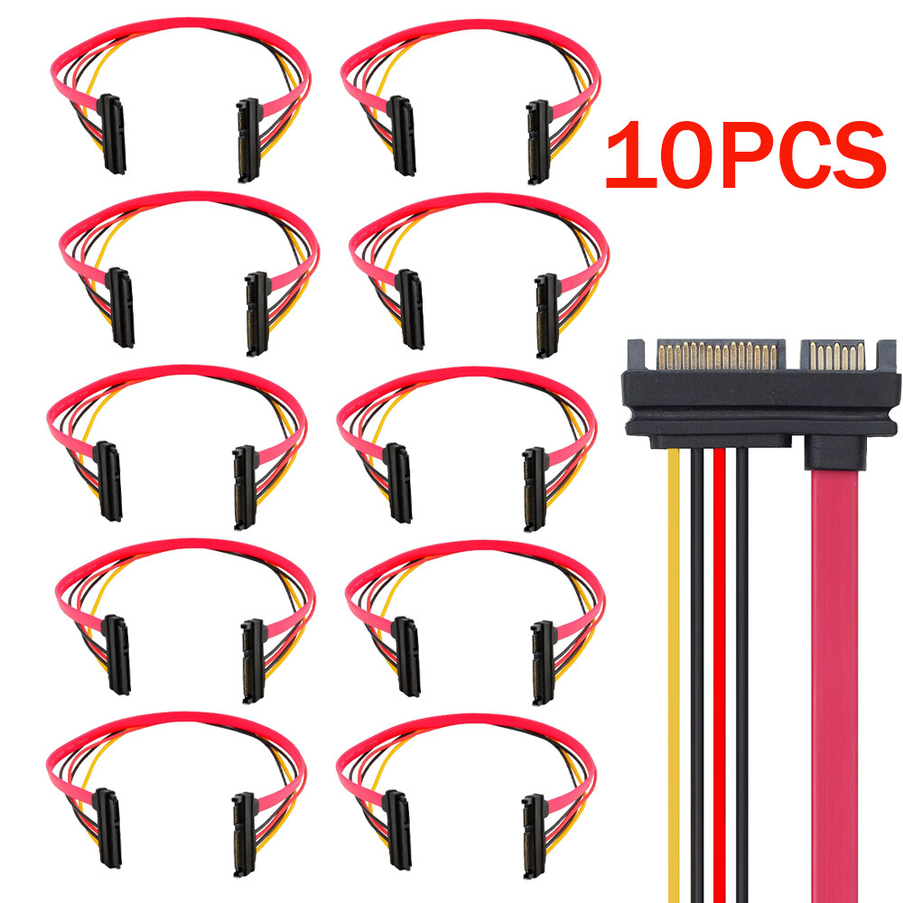 10x 15+7 Pin SATA HDD Extension Cable Data+Power Male to Female, 19" / 50cm US