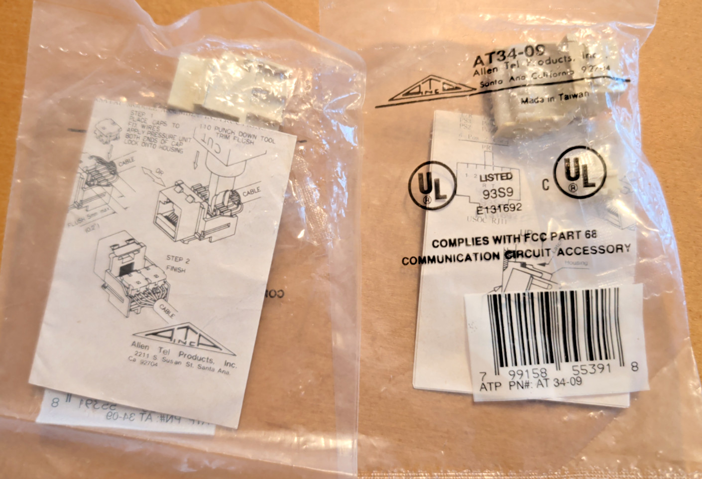 2-PACK Allen Tel Versatap Jack Module AT34-09 Telephone CAT 3 Ivory