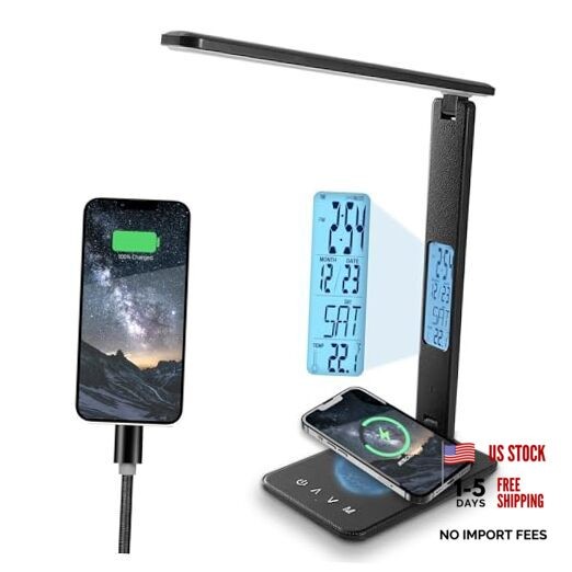 Desk lamp,LED Lamp with Wireless Charger,USB Charger Port,Touch Control,3