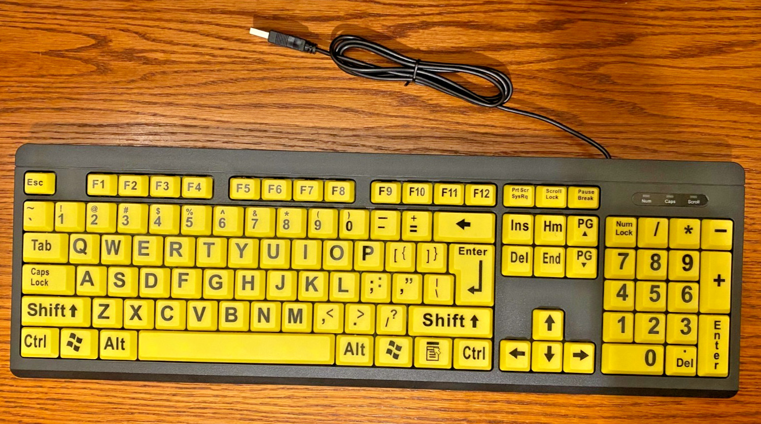 BOOGIIO Large Print Computer Keyboard, Wired USB High Black with Yellow Keys