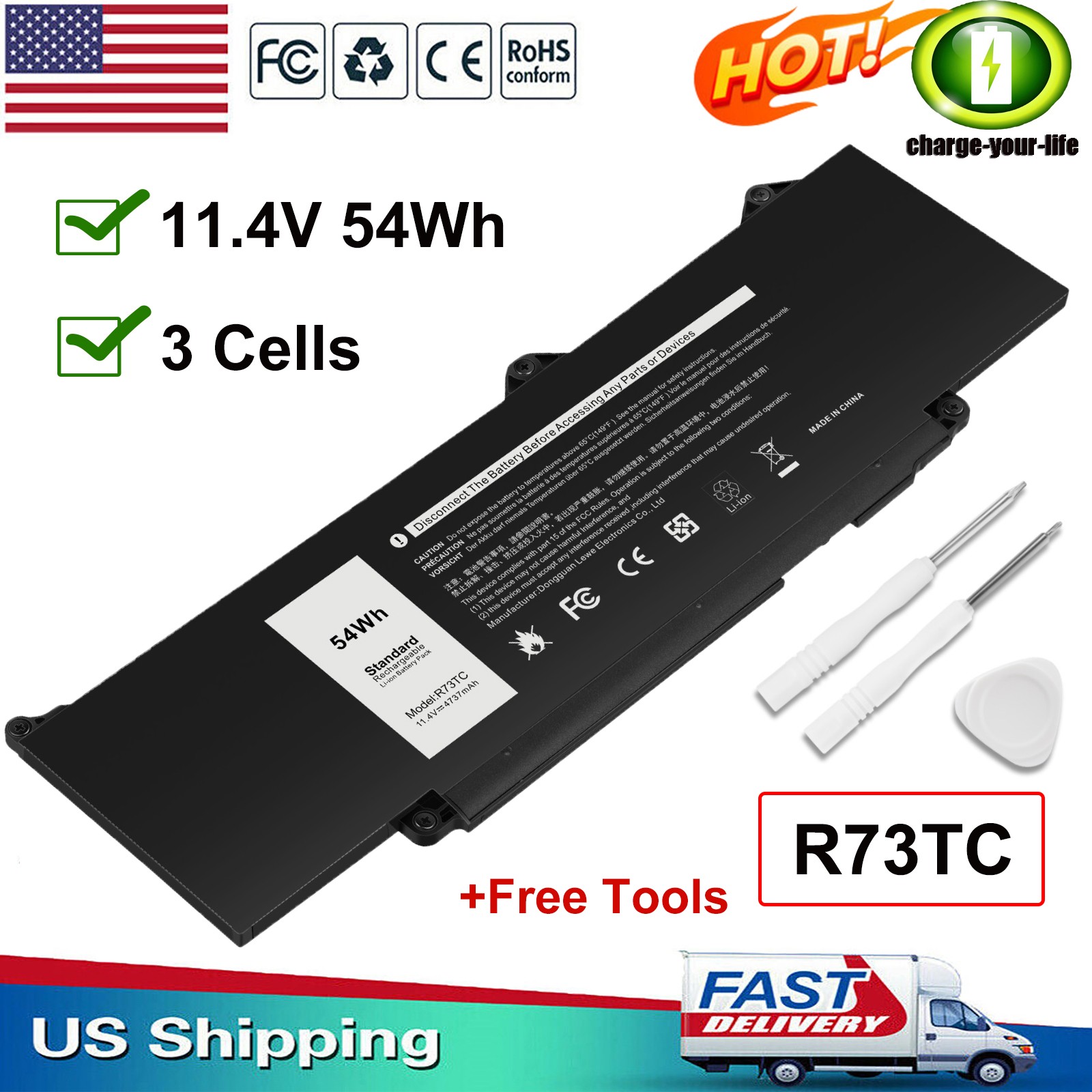 New R73TC DR02P Battery for Dell Latitude 14 3440 5440 15 5540 5550 13 5340 5350
