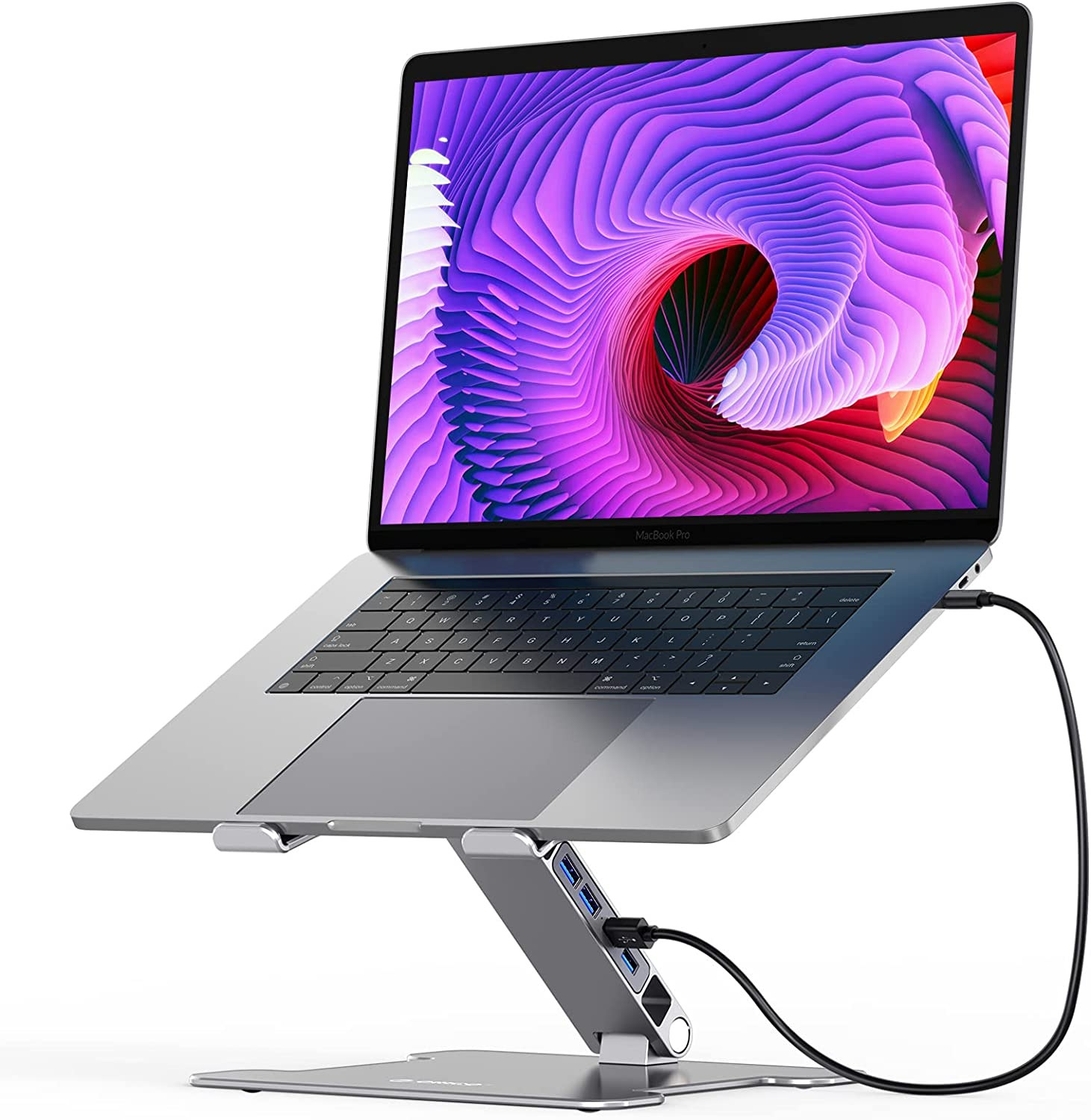 ORICO Adjustable Laptop Stand with 4 Port USB 3.0 Hub, Aluminum Computer Riser C